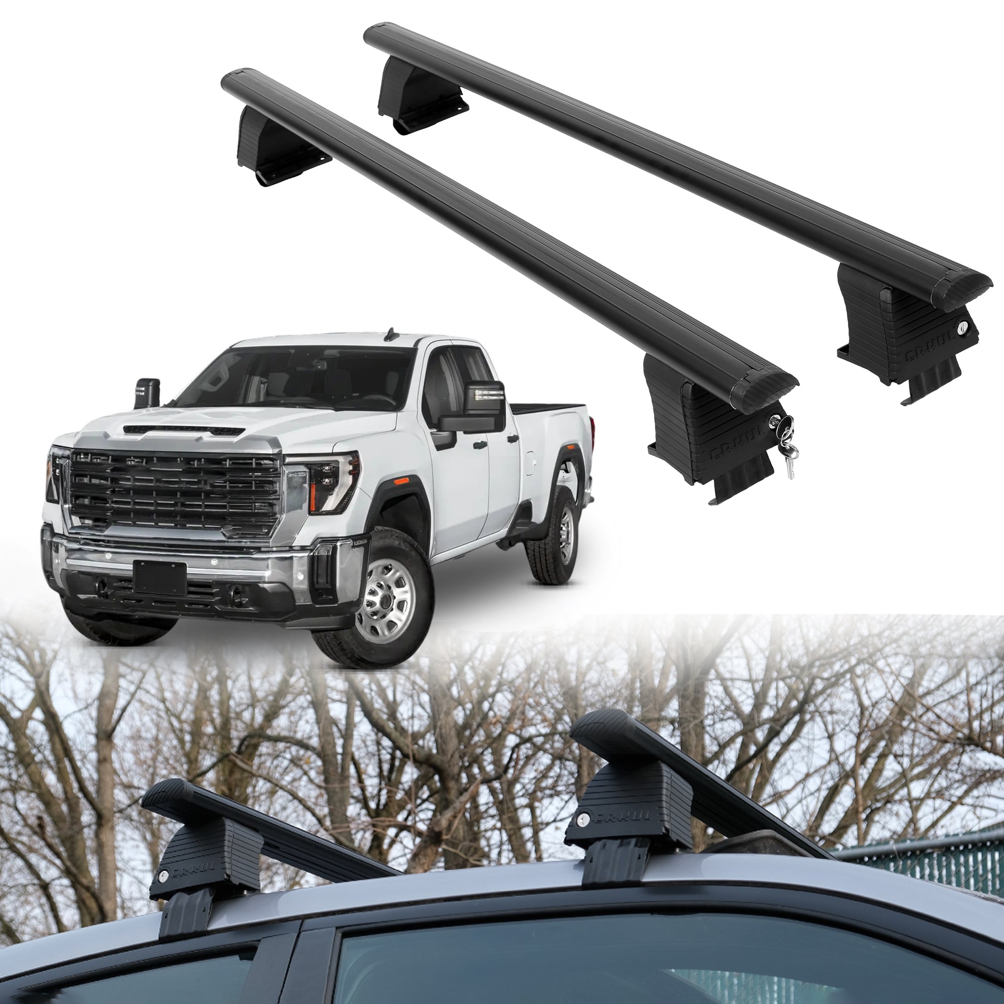Roof Rack Crossbars for GMC Sierra 3500 2020-2026 Fits Naked Roof - Black