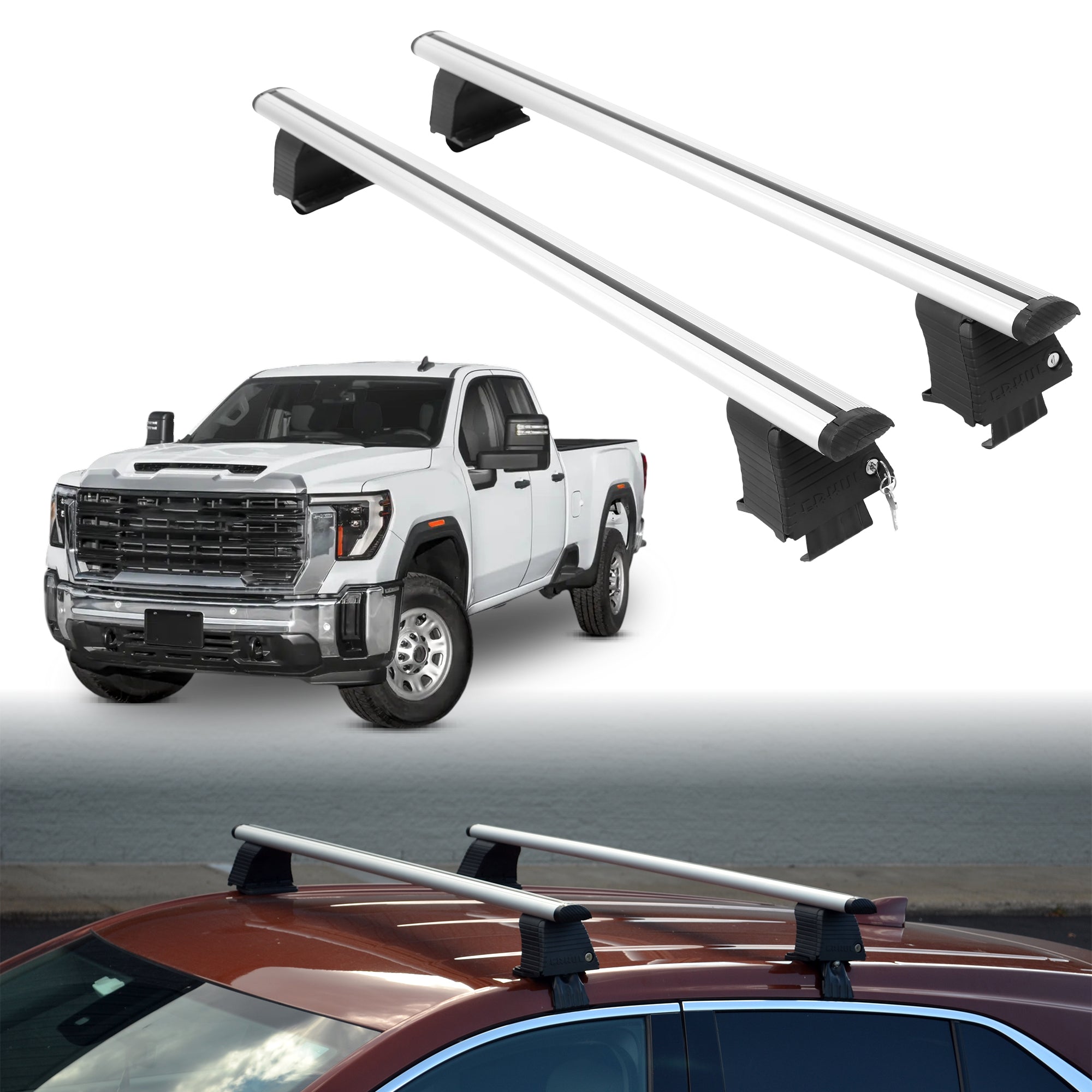 Roof Rack Crossbars for GMC Sierra 3500 2020-2026 Fits Naked Roof - Silver