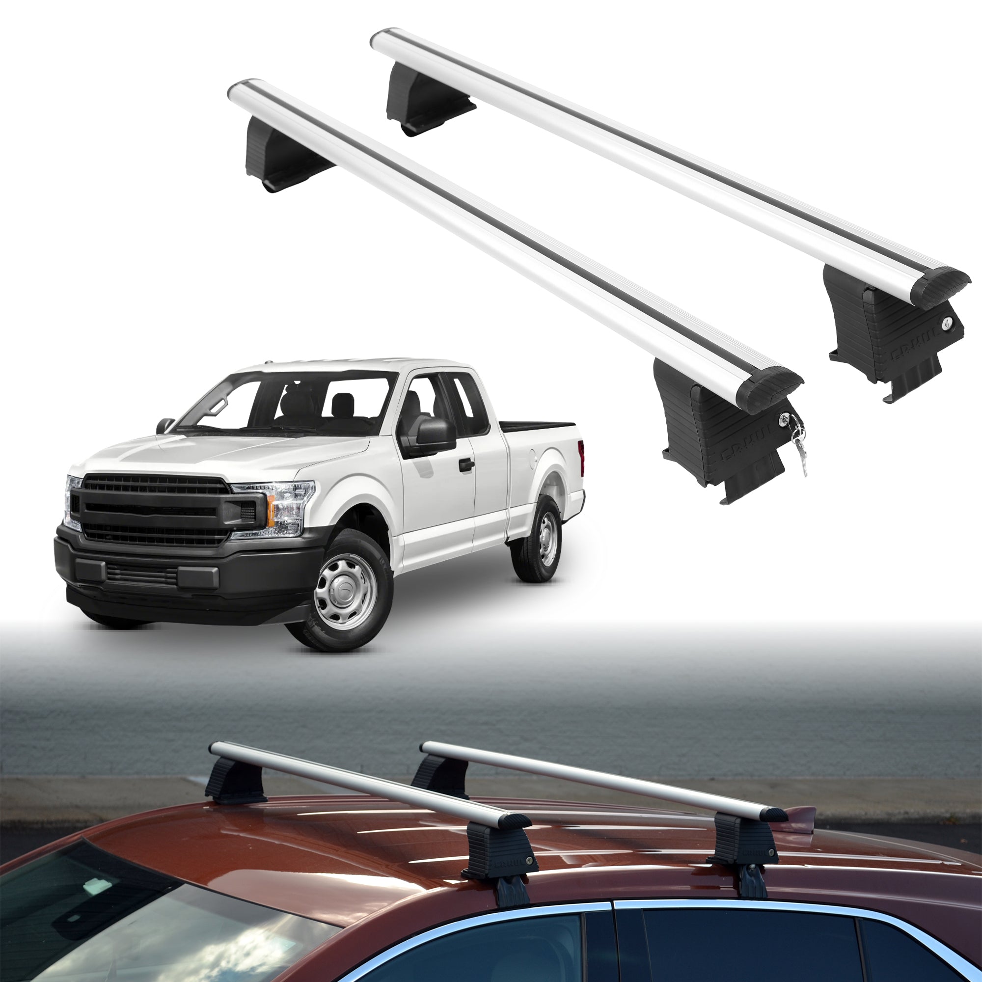 Roof Rack Crossbars for Ford F-150 2015-2020 Fits Naked Roof - Silver