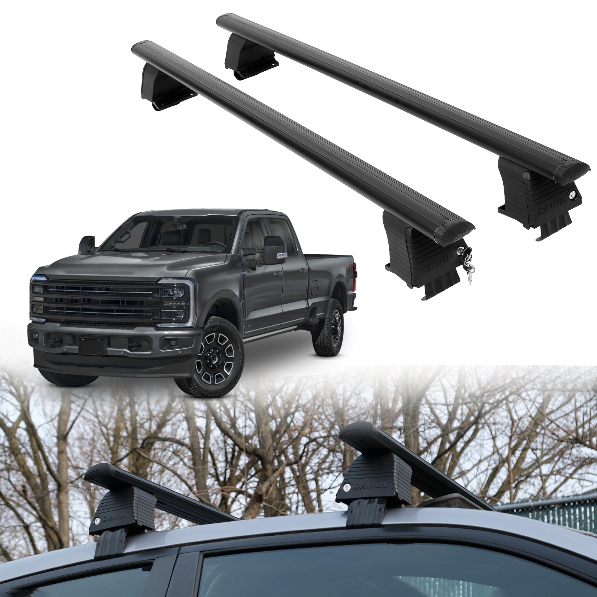 Roof Rack Crossbars for Ford F-350 2023-2026 Fits Naked Roof - Black
