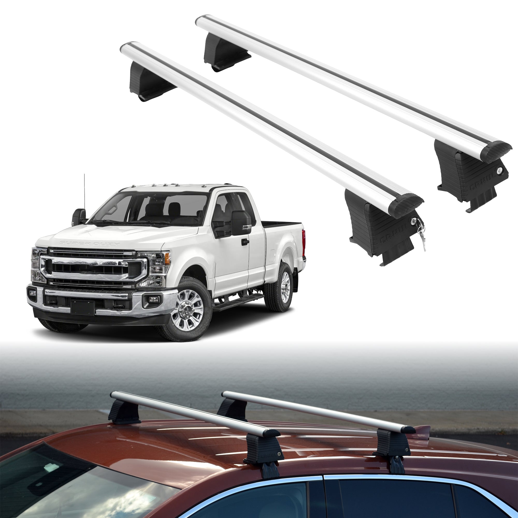 Roof Rack Crossbars for Ford F-350 2017-2022 Fits Naked Roof - Silver