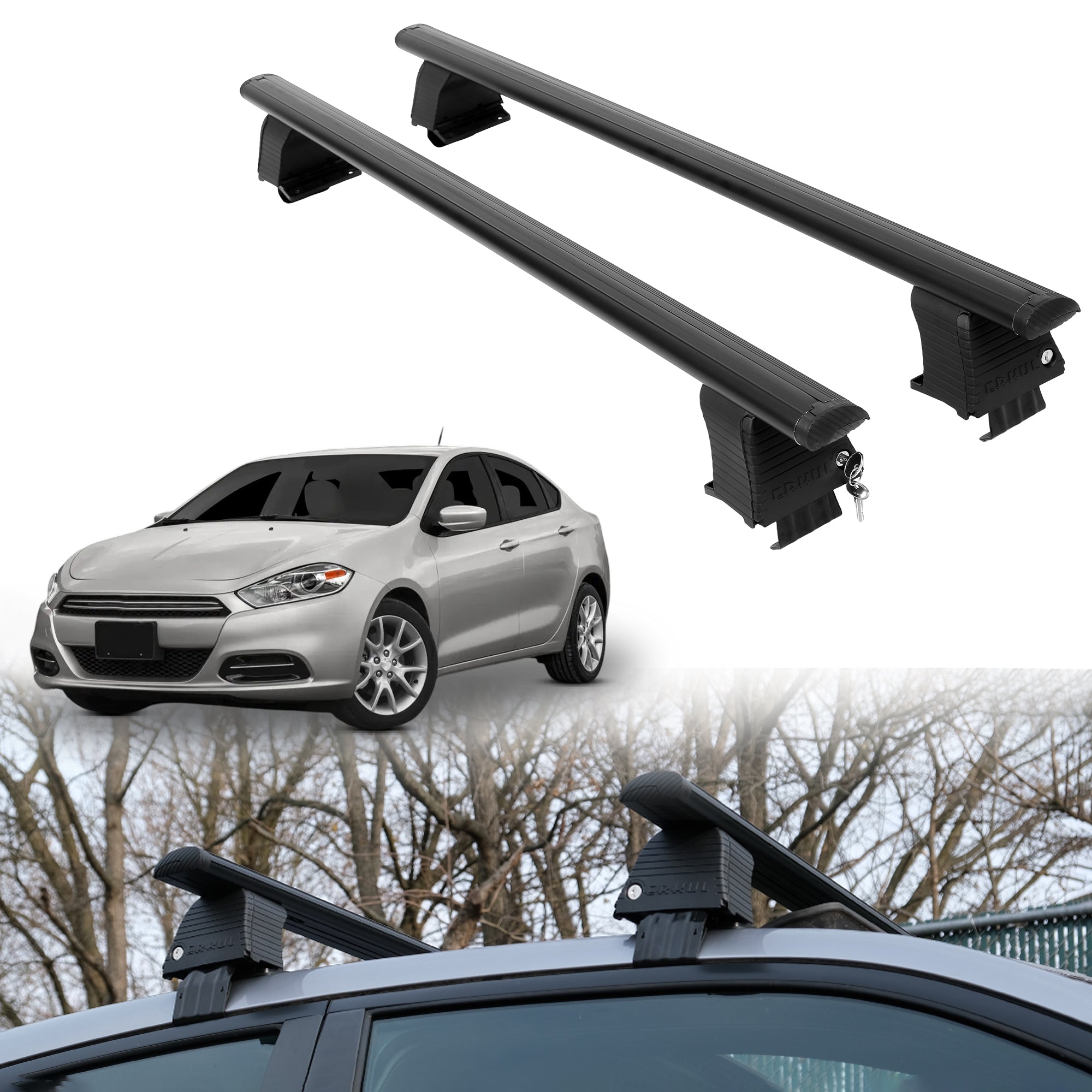 Roof Rack Crossbars for Dodge Dart 2013-2016 Fits Naked Roof - Black