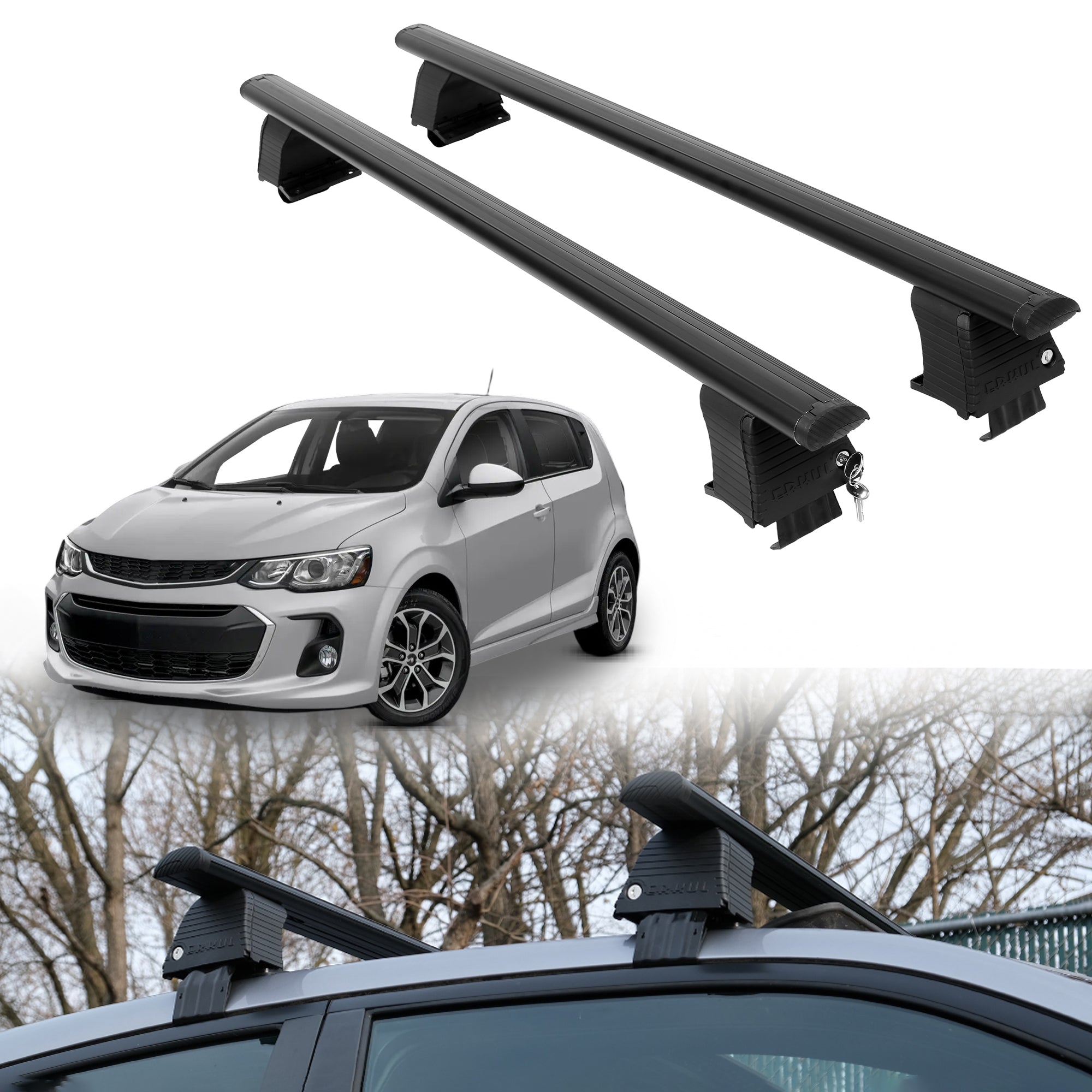Roof Rack Crossbars for Chevrolet Sonic 2012-2020 Fits Naked Roof - Black