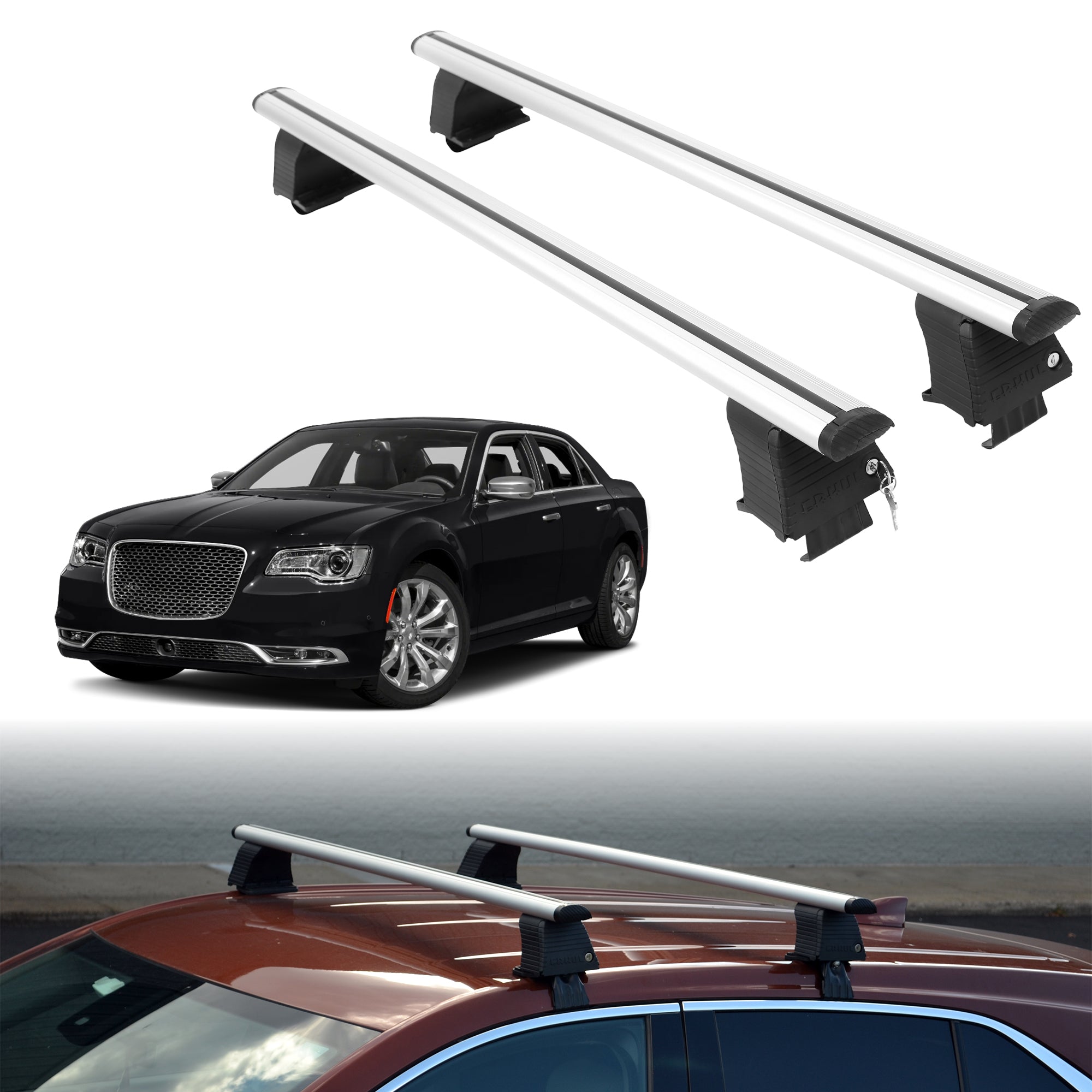 Roof Rack Crossbars for Chevrolet 300C 2011-2018 Fits Naked Roof - Silver