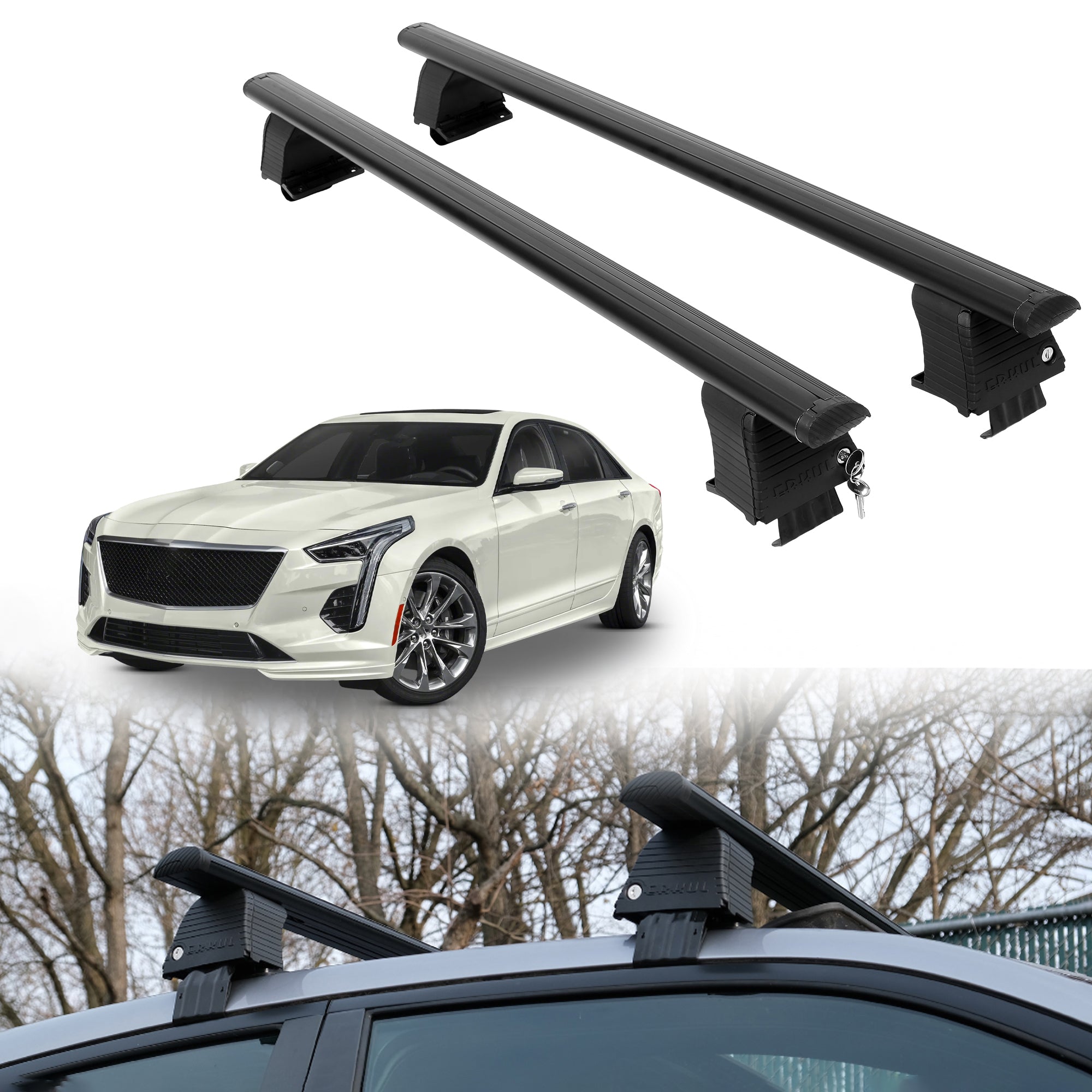 Roof Rack Crossbars for Cadillac CT6-V 2019-2020 Fits Naked Roof - Black