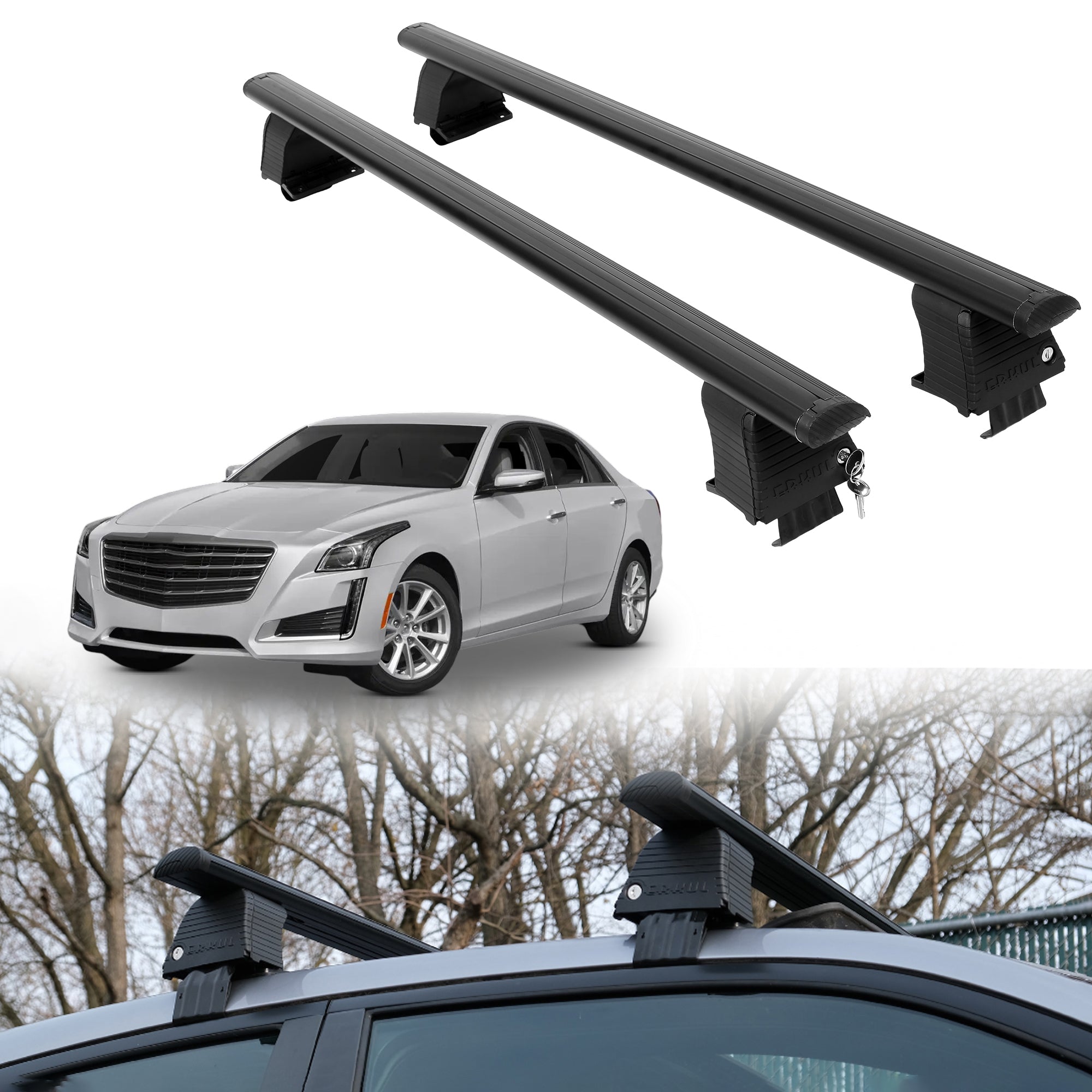 Roof Rack Crossbars for Cadillac CTS 2014-2019 Fits Naked Roof - Black
