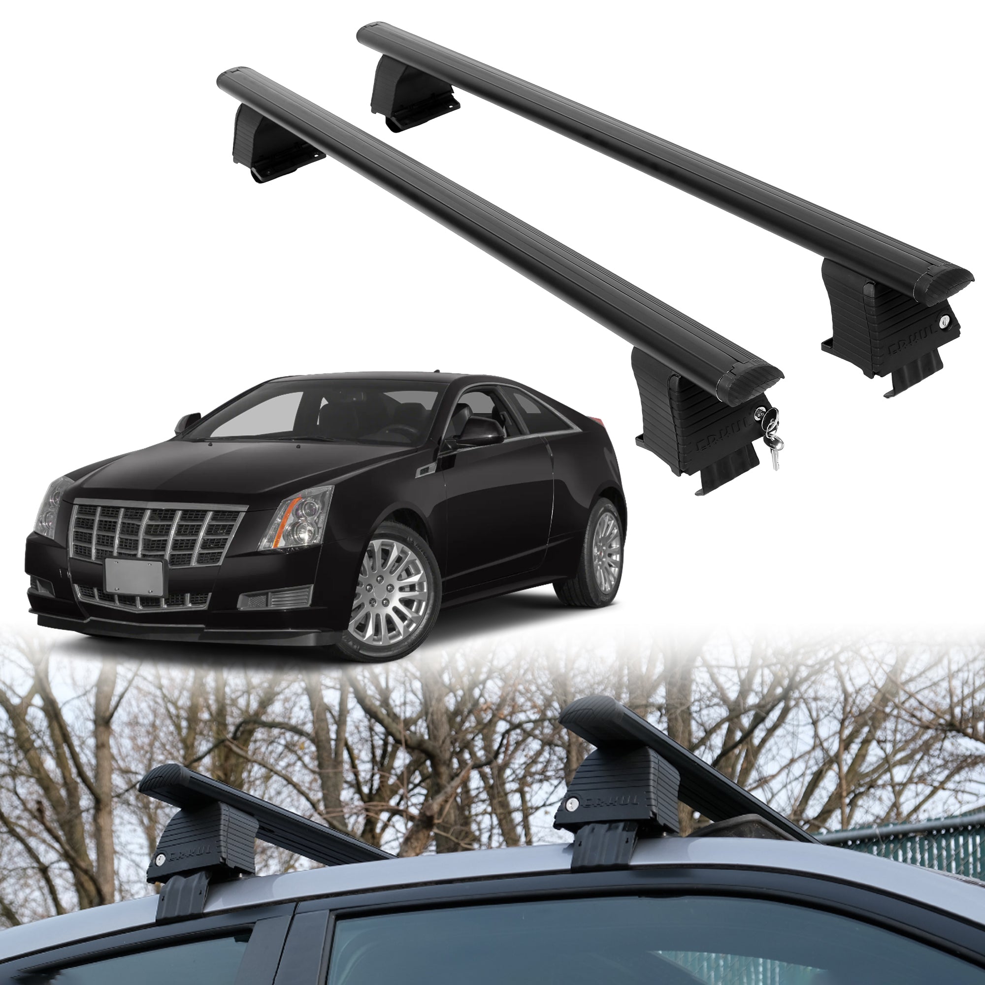 Roof Rack Crossbars for Cadillac CTS 2008-2013 Fits Naked Roof - Black