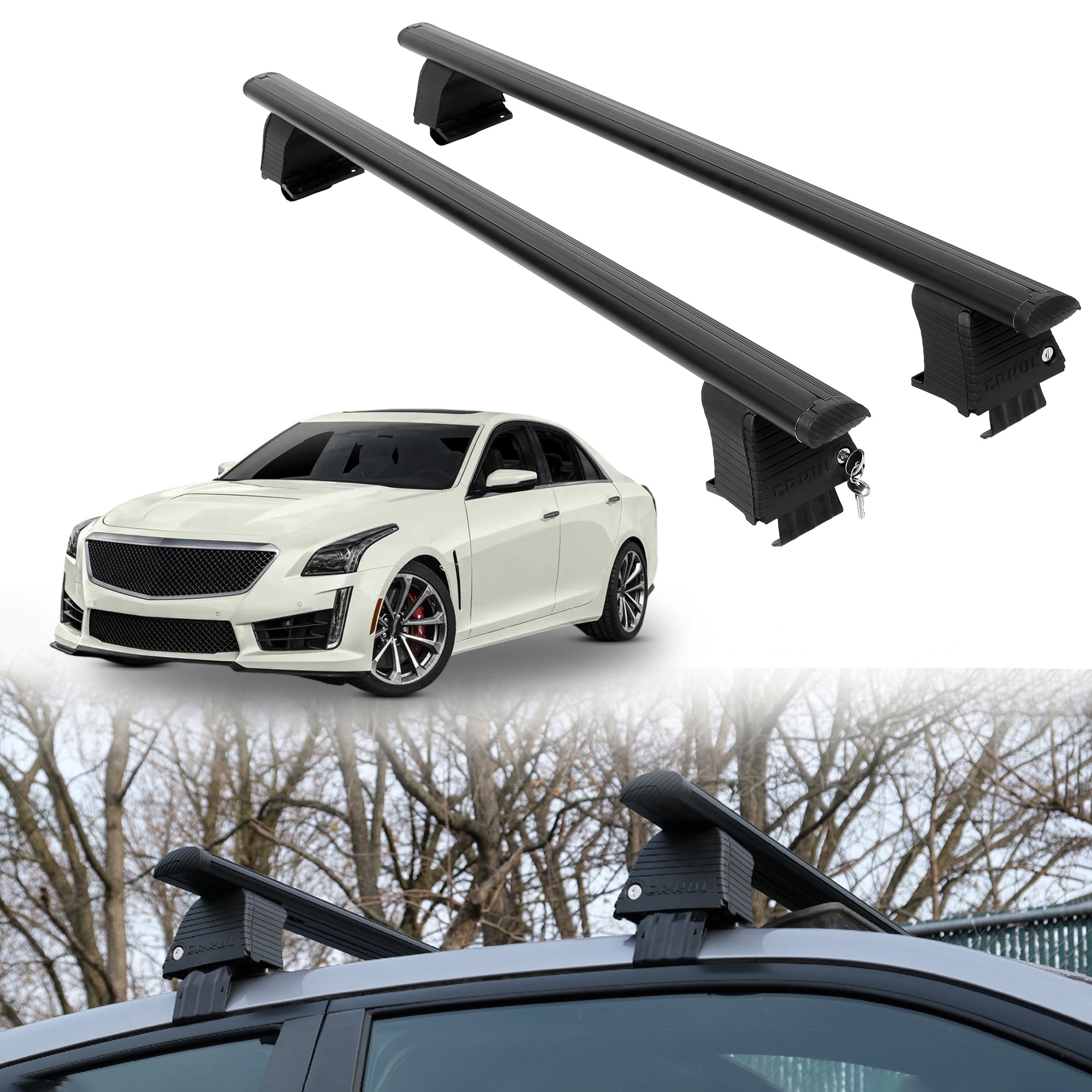Roof Rack Crossbars for Cadillac CTS-V 2016-2019 Fits Naked Roof - Black