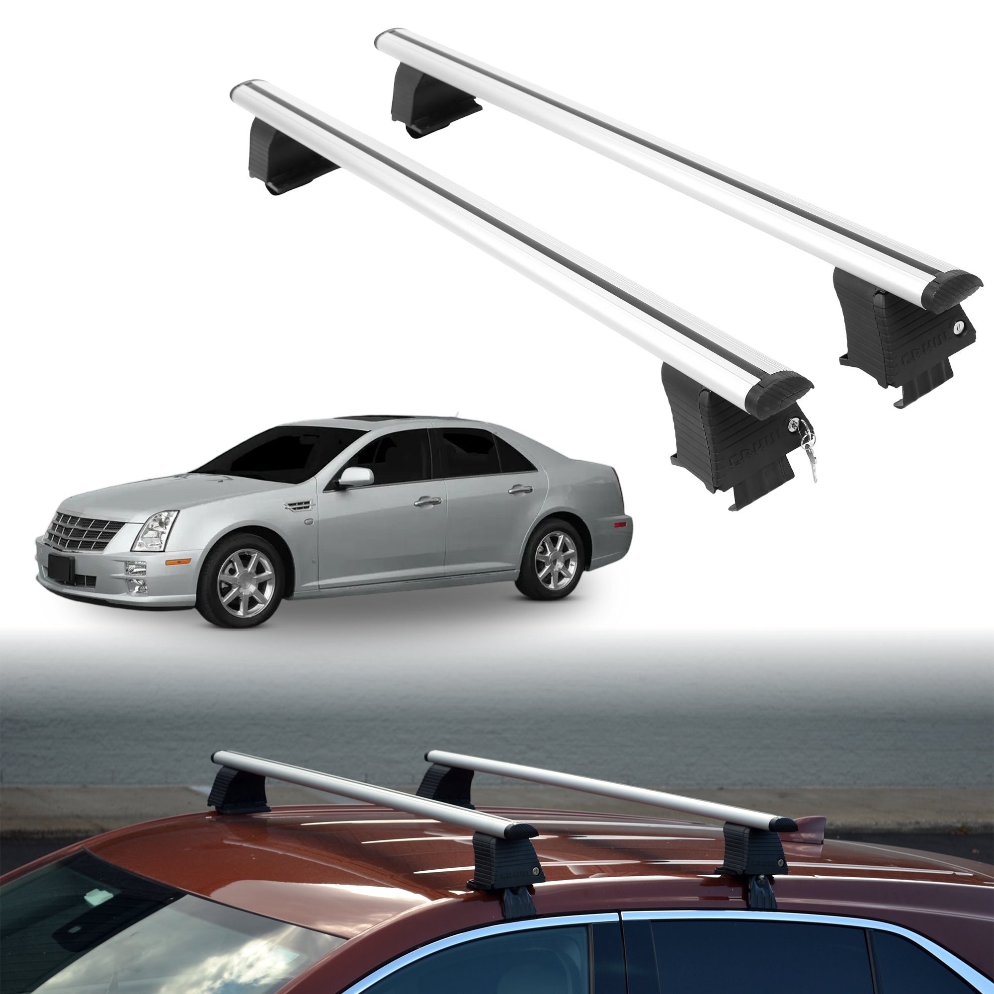 Roof Rack Crossbars for Cadillac STS 2005-2011 Fits Naked Roof - Silver