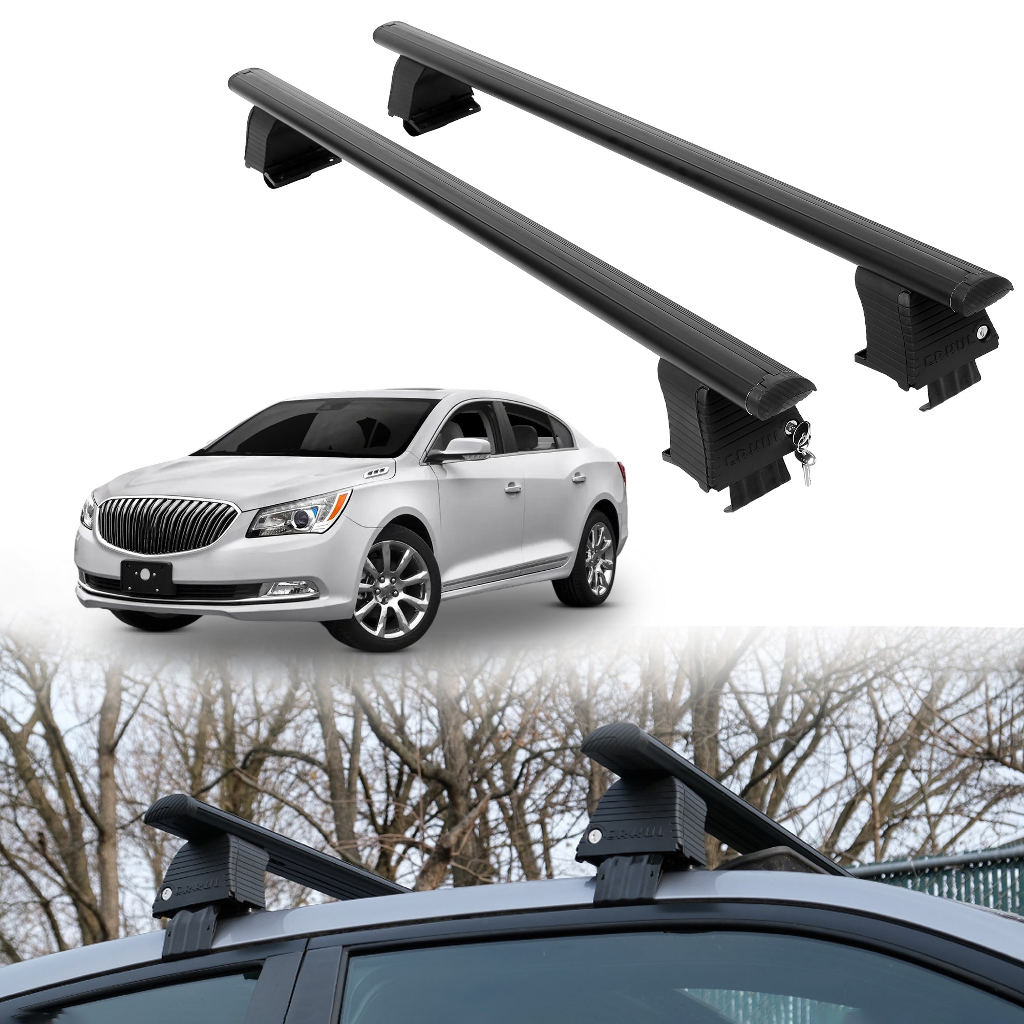 Roof Rack Crossbars for Buick LaCrosse 2010-2016 Fits Naked Roof - Black