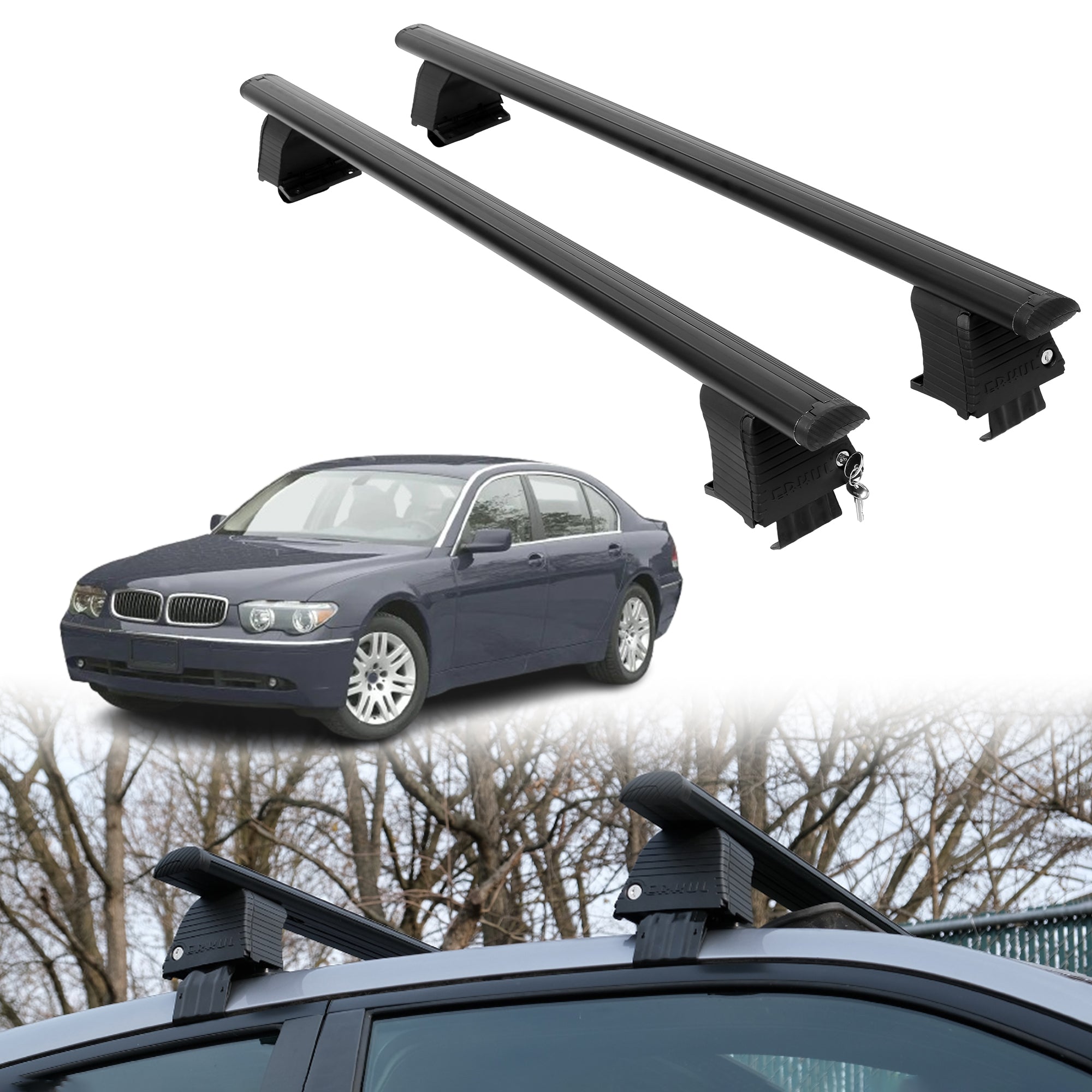 Roof Rack Crossbars for BMW 7 Series 2002-2008 Fits Naked Roof - Black
