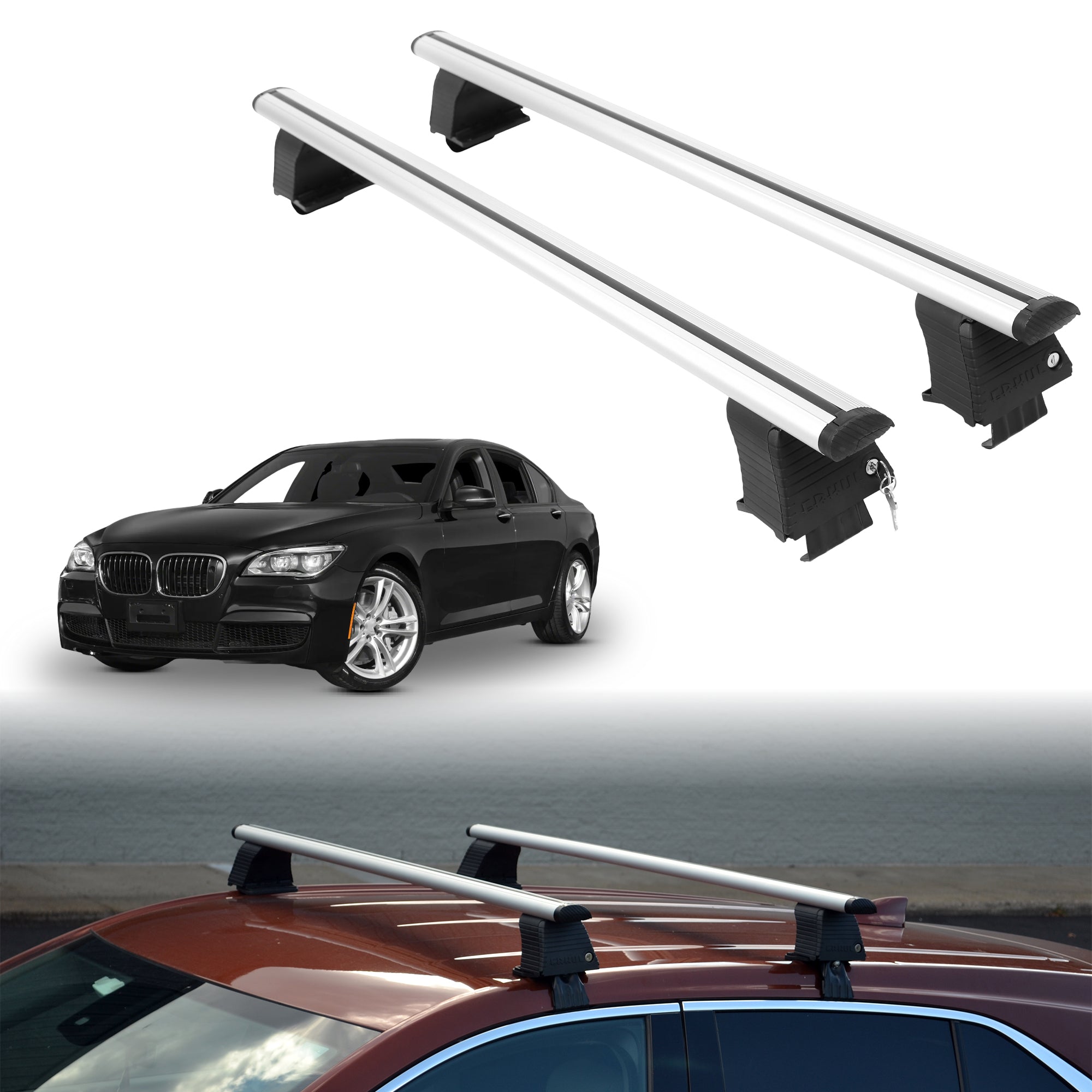 Roof Rack Crossbars for BMW 7 Series 2009-2015 Fits Naked Roof - Silver