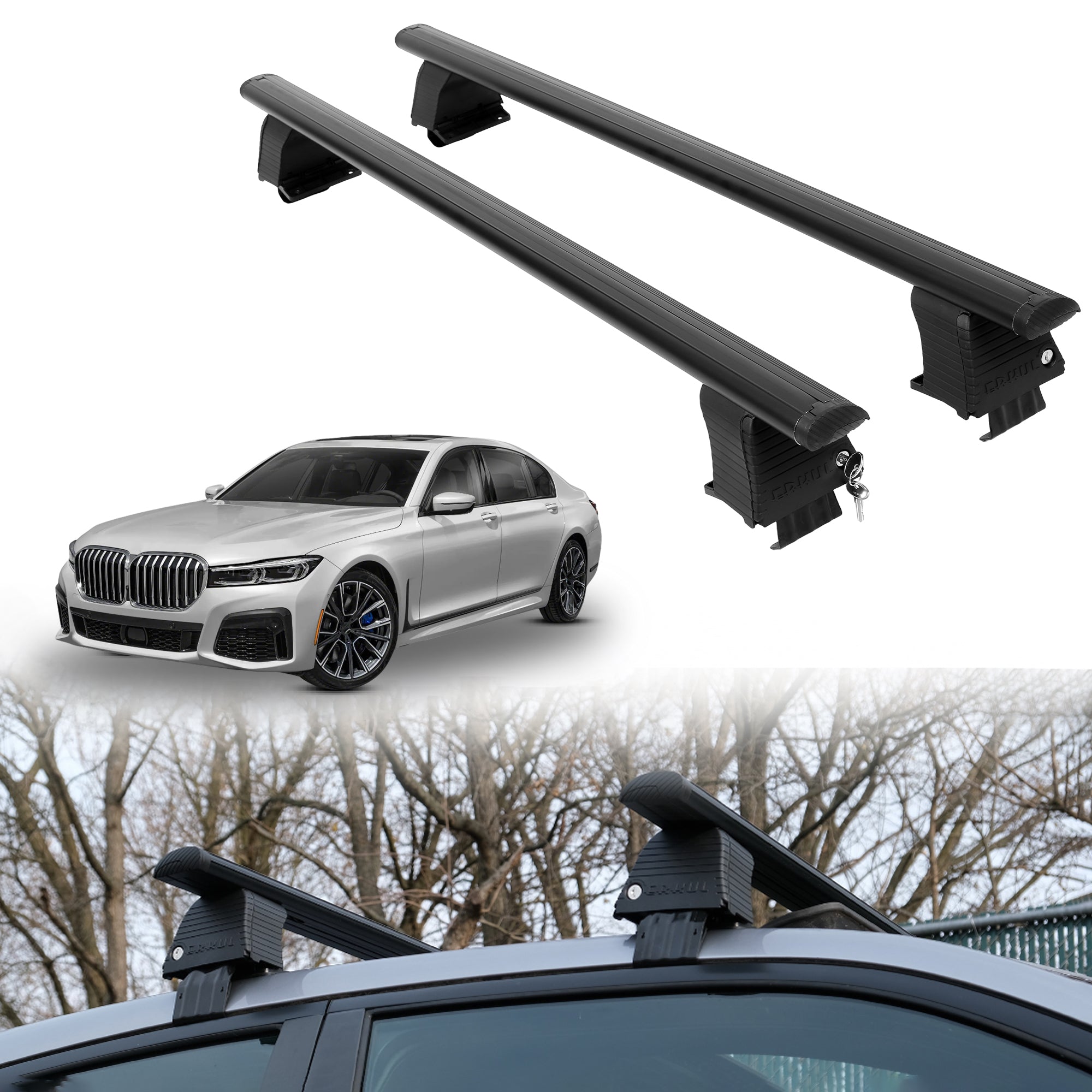 Roof Rack Crossbars for BMW 7 Series 2016-2022 Fits Naked Roof - Black