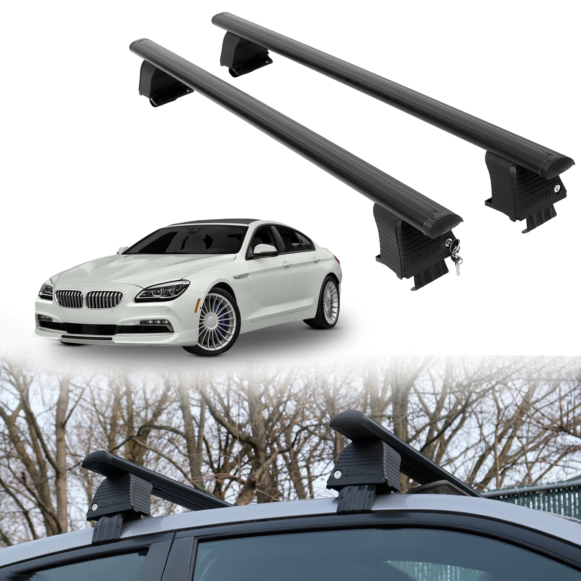 Roof Rack Crossbars for BMW Alpina B6 Gran Coupe 2015-2019 - Black