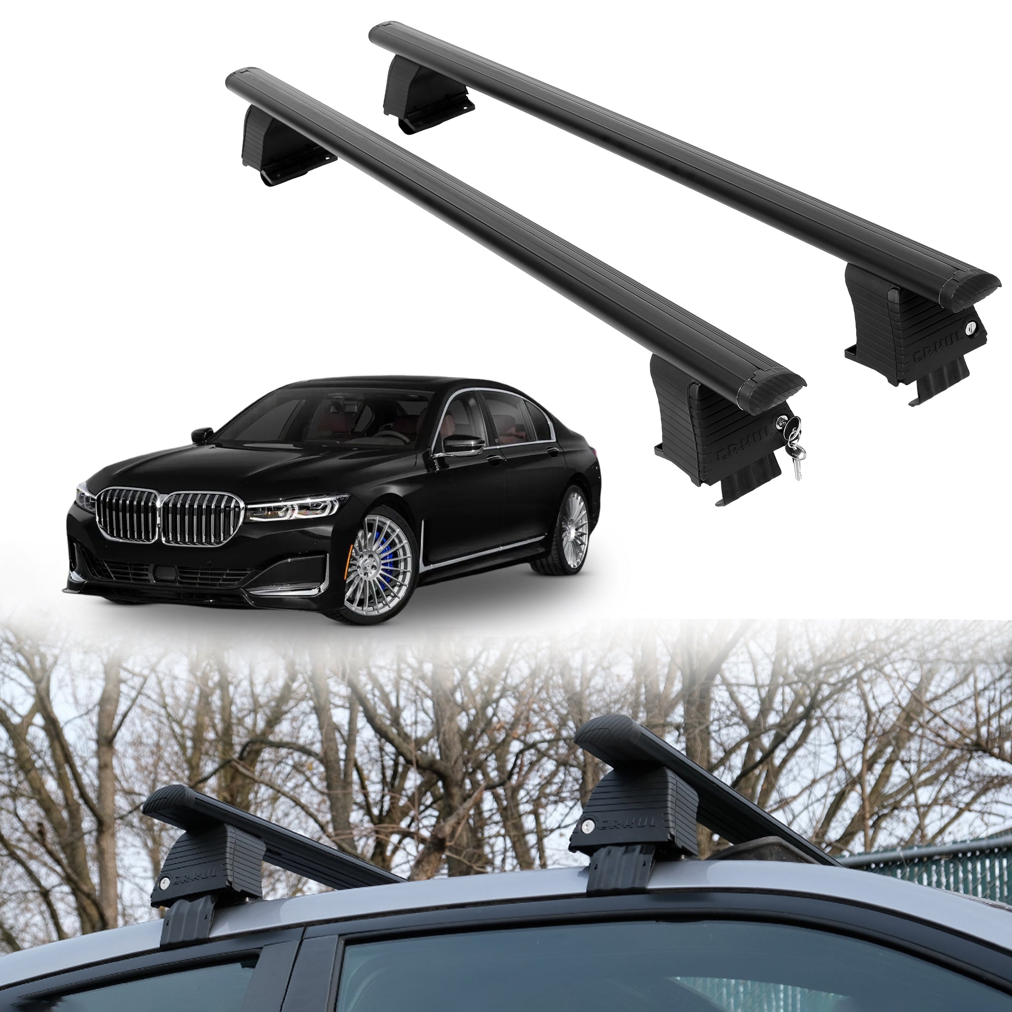 Roof Rack Crossbars for BMW Alpina B7 2017-2022 Fits Naked Roof - Black