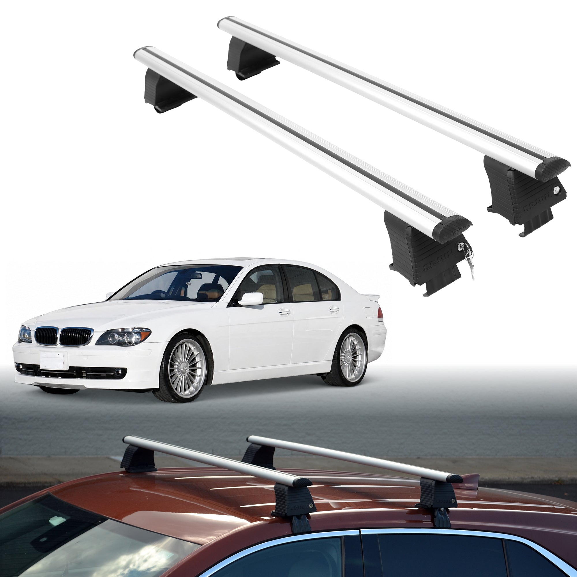 Roof Rack Crossbars for BMW Alpina B7 2007-2008 Fits Naked Roof - Silver