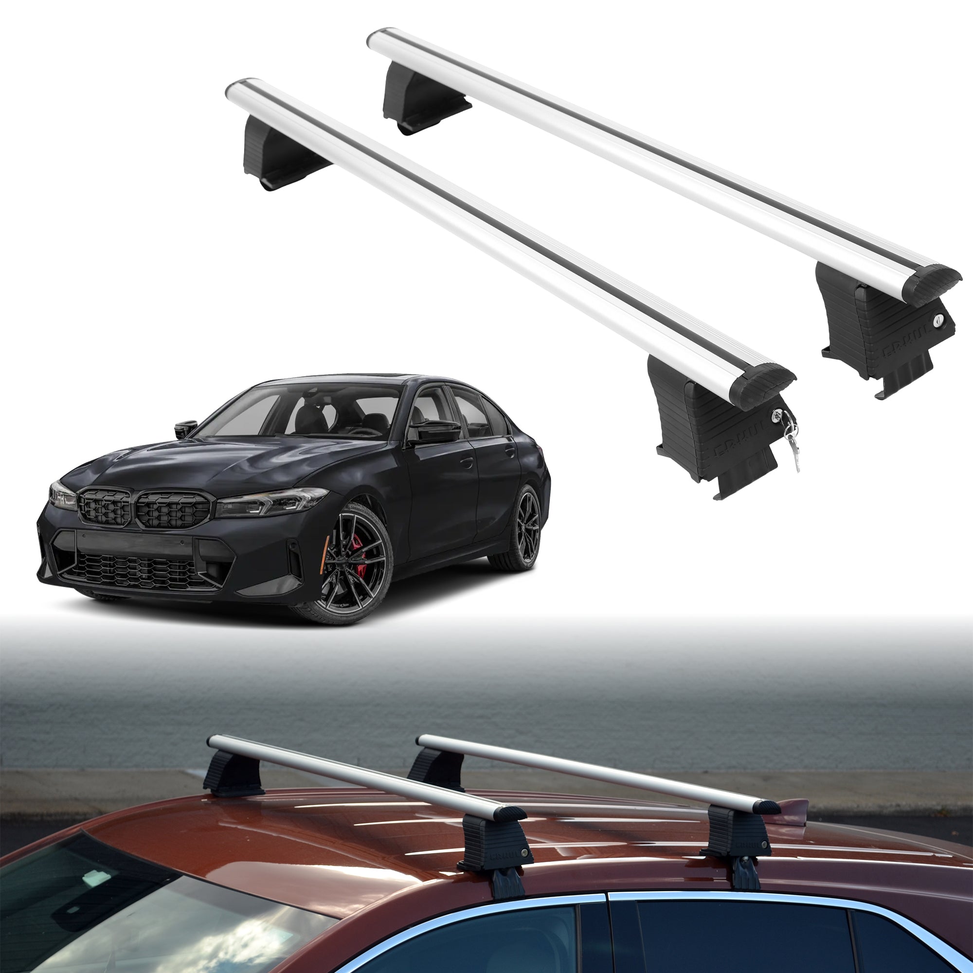 Roof Rack Crossbars for BMW M340 2020-2026 Fits Naked Roof - Silver
