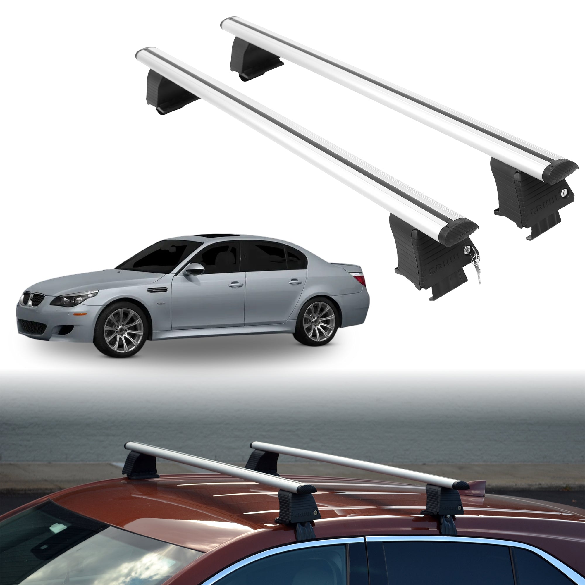 Roof Rack Crossbars for BMW M5 2000-2010 Fits Naked Roof - Silver