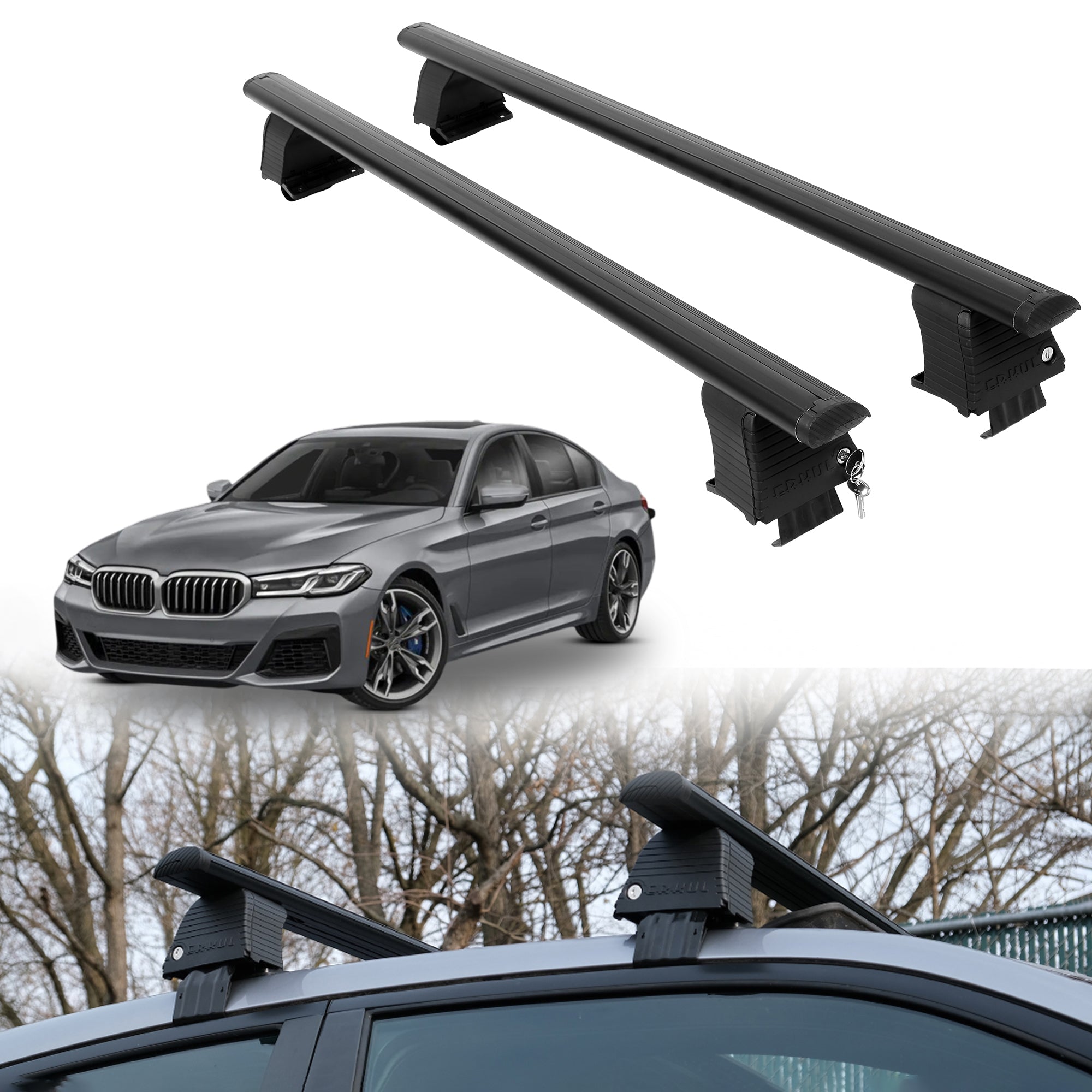 Roof Rack Crossbars for BMW M550 2018-2023 Fits Naked Roof - Black