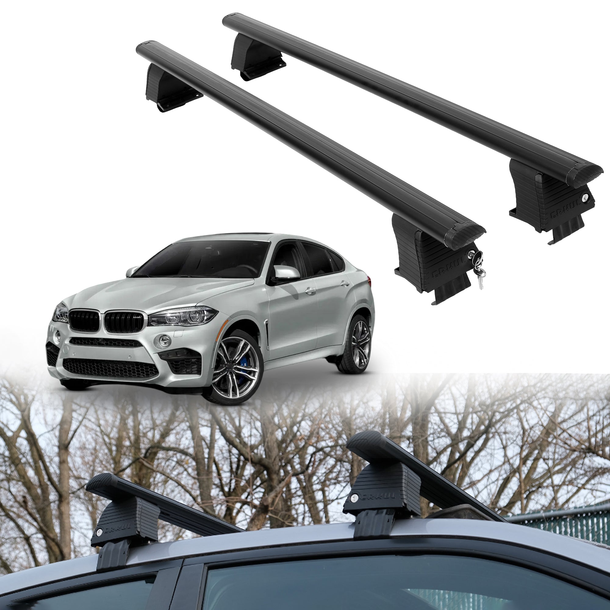Roof Rack Crossbars for BMW X6 M 2015-2019 Fits Naked Roof - Black
