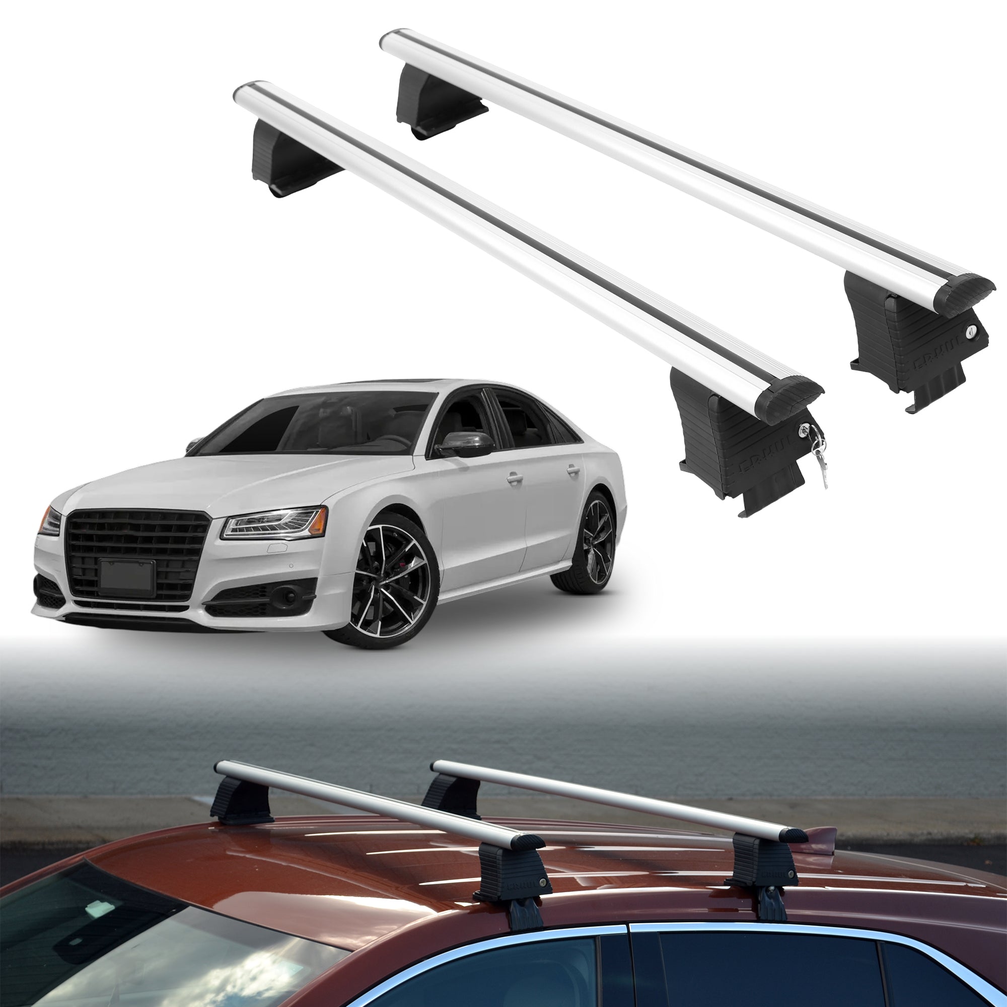 Roof Rack Crossbars for Audi S8 2013-2018 Fits Naked Roof - Silver