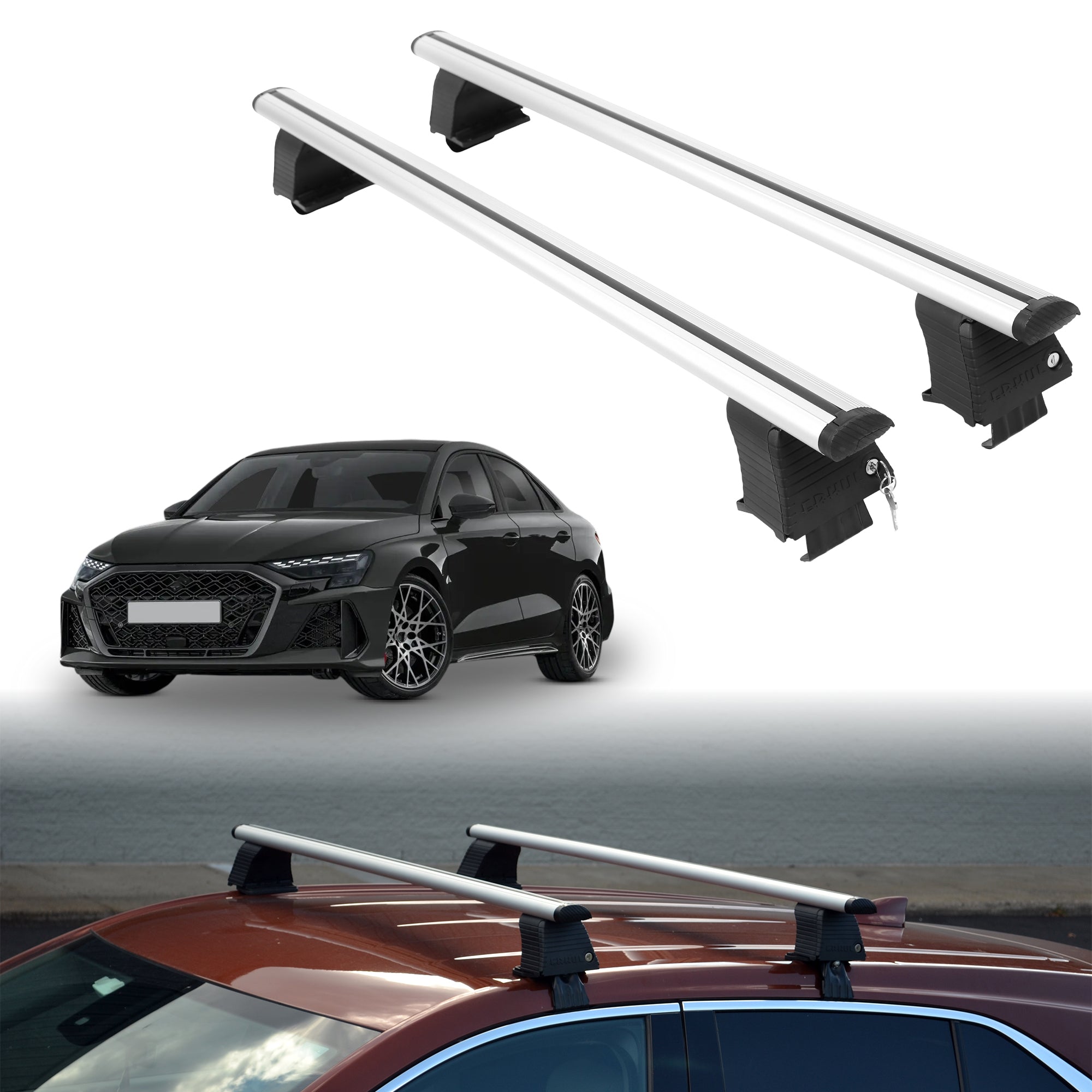 Roof Rack Crossbars for Audi RS 3 2022-2026 Fits Naked Roof - Silver