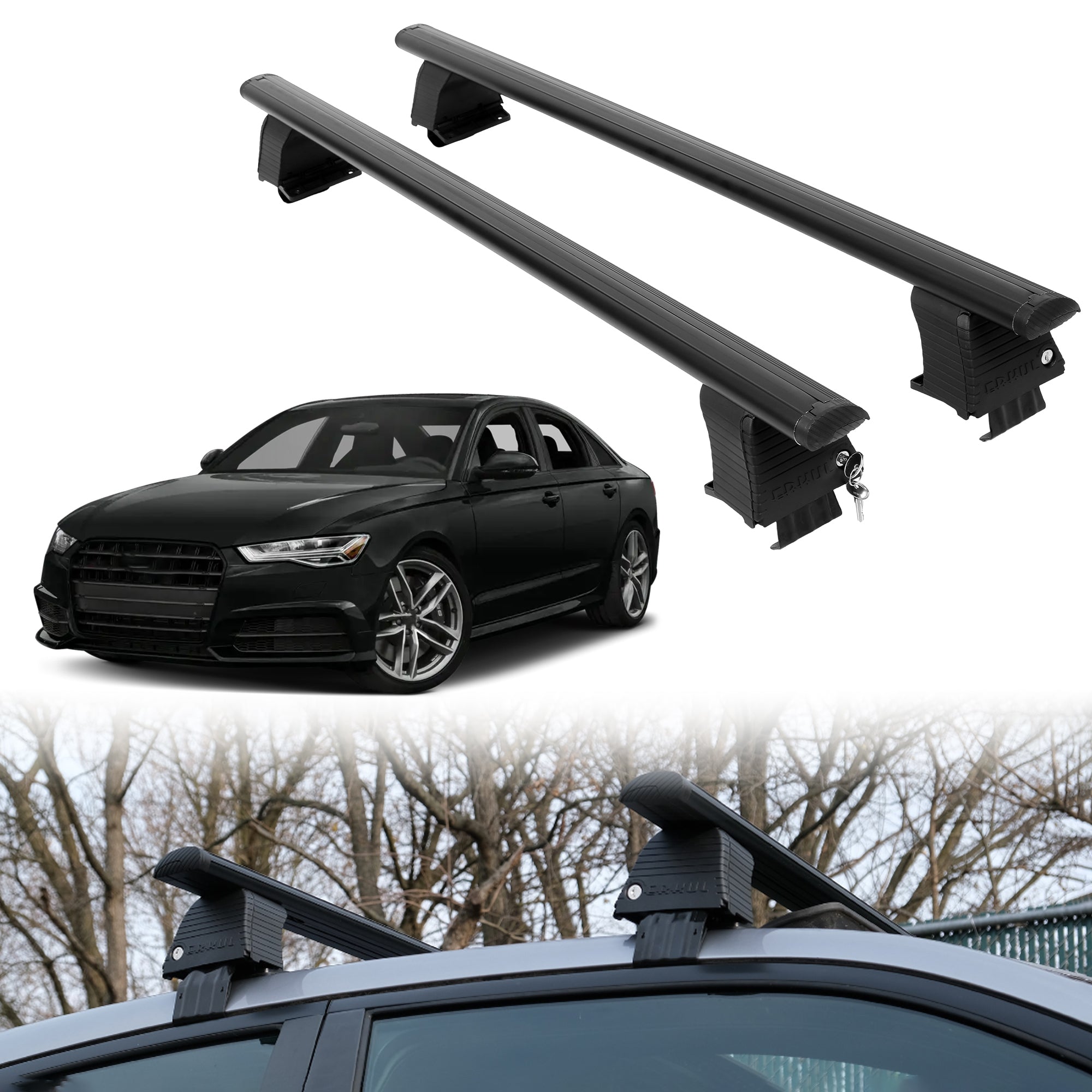 Roof Rack Crossbars for Audi S6 2013-2018 Fits Naked Roof - Black