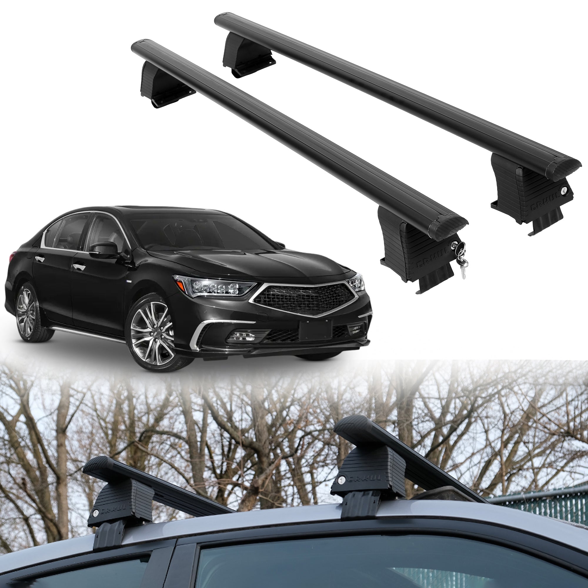 Roof Rack Crossbars for Acura RLX / RLX Sport Hybrid 2014-2020 - Black