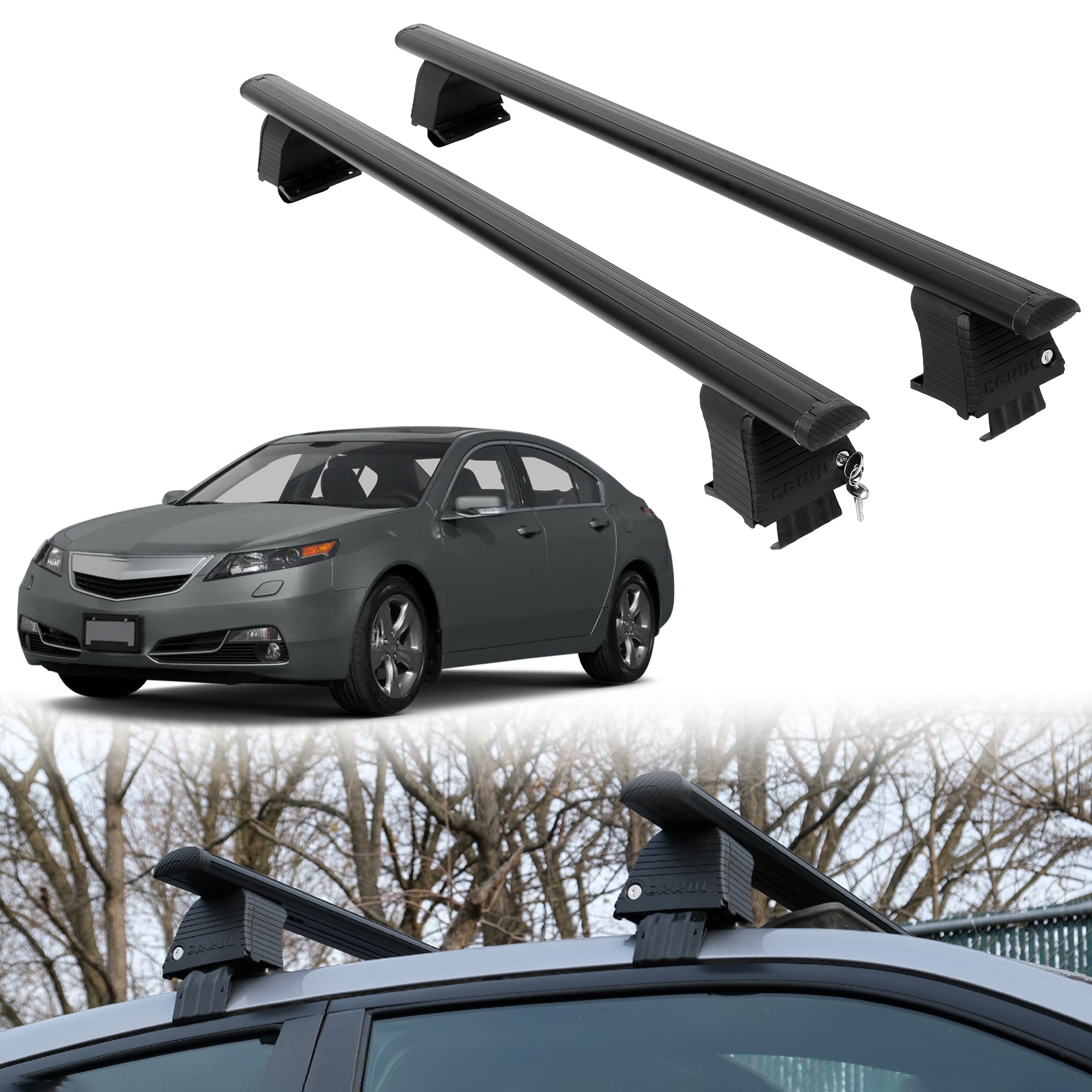 Roof Rack Crossbars for Acura TL 2009-2014 Fits Naked Roof - Black