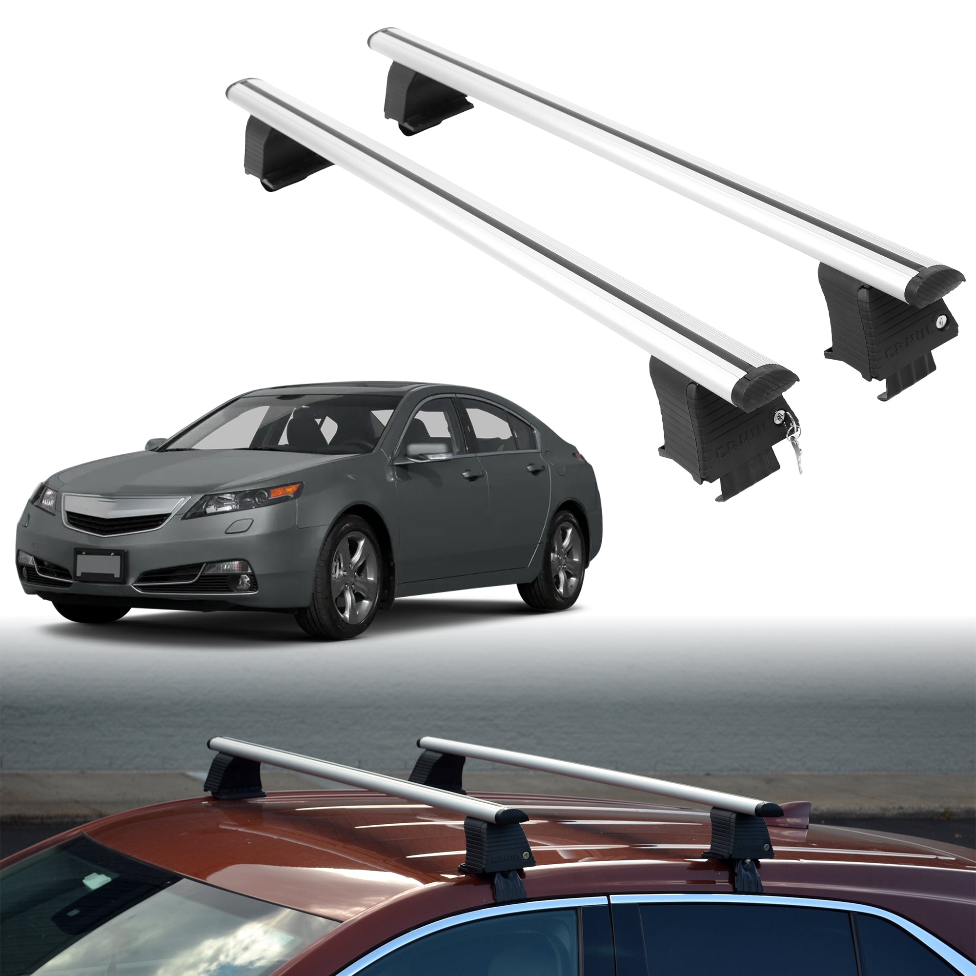 Roof Rack Crossbars for Acura TL 2009-2014 Fits Naked Roof - Silver