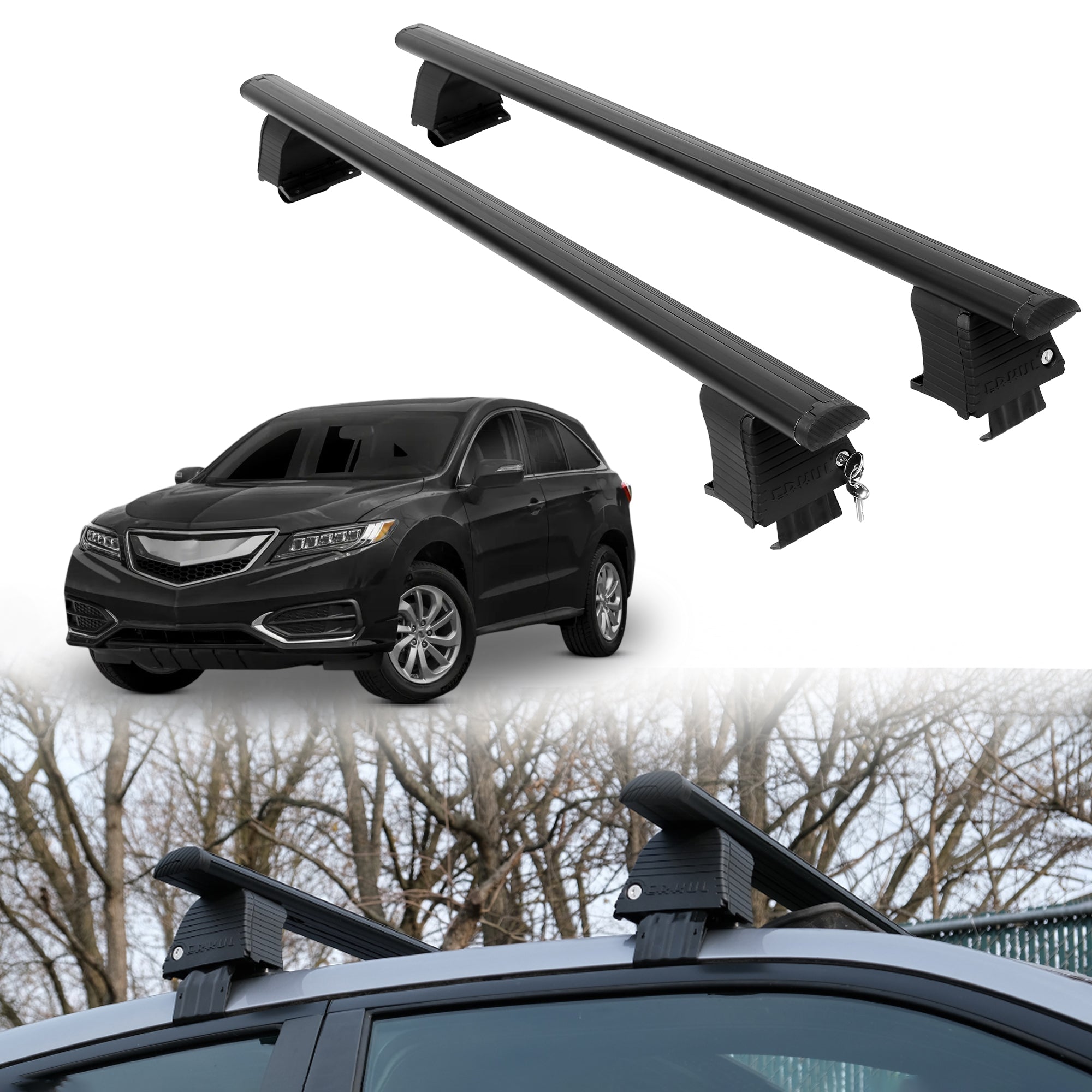 Roof Rack Crossbars for Acura RDX 2013-2018 Fits Naked Roof - Black