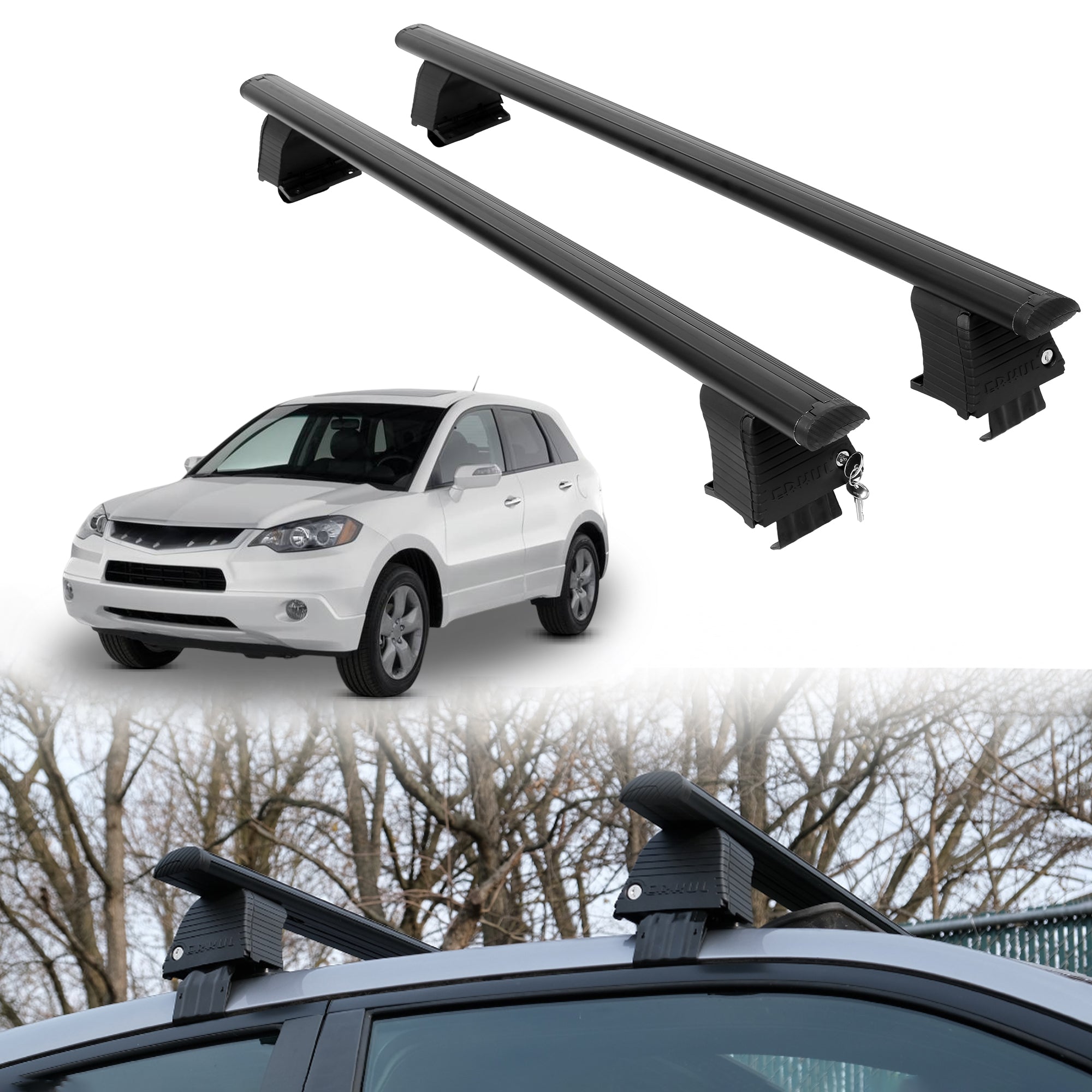 Roof Rack Crossbars for Acura RDX 2007-2012 Fits Naked Roof - Black
