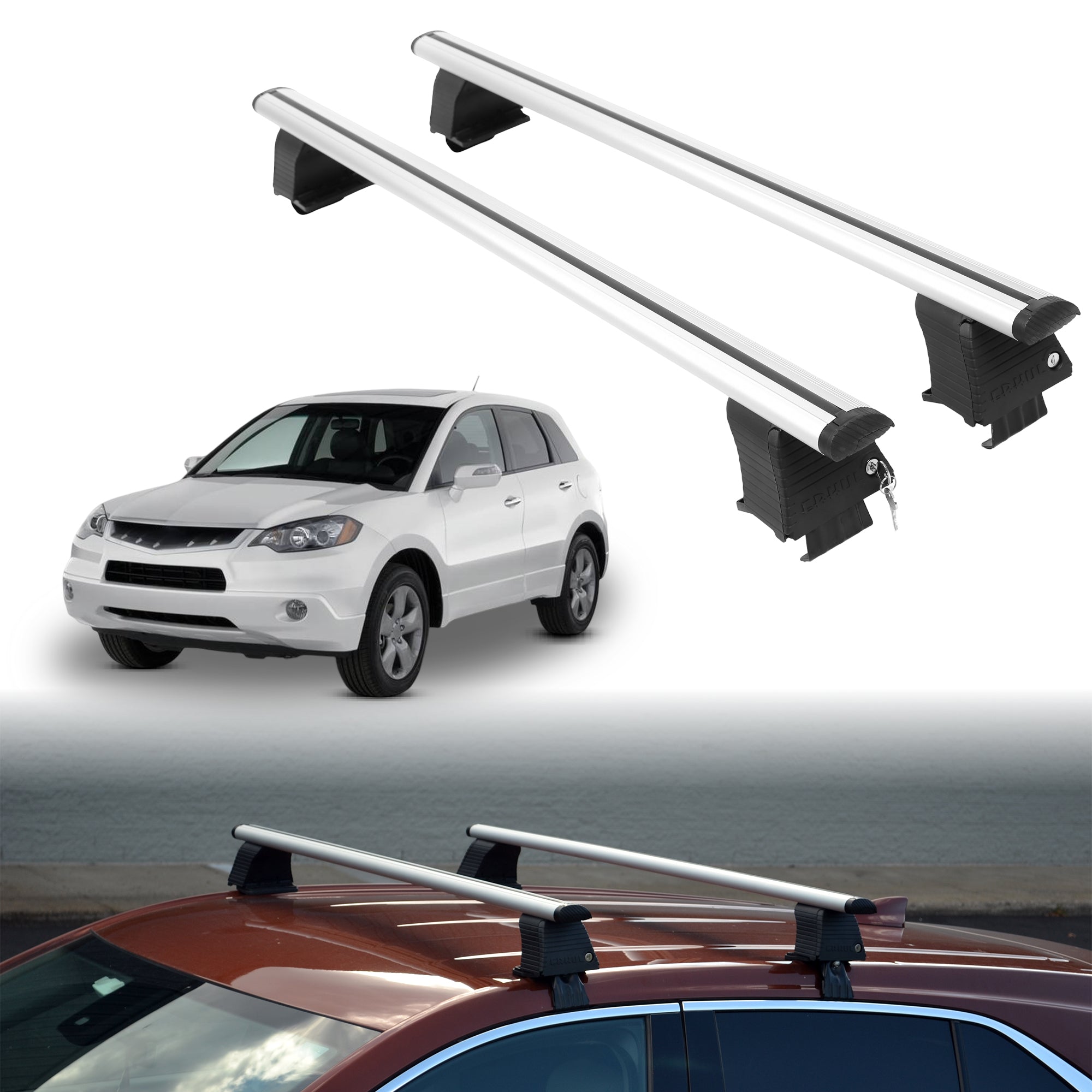 Roof Rack Crossbars for Acura RDX 2007-2012 Fits Naked Roof - Silver