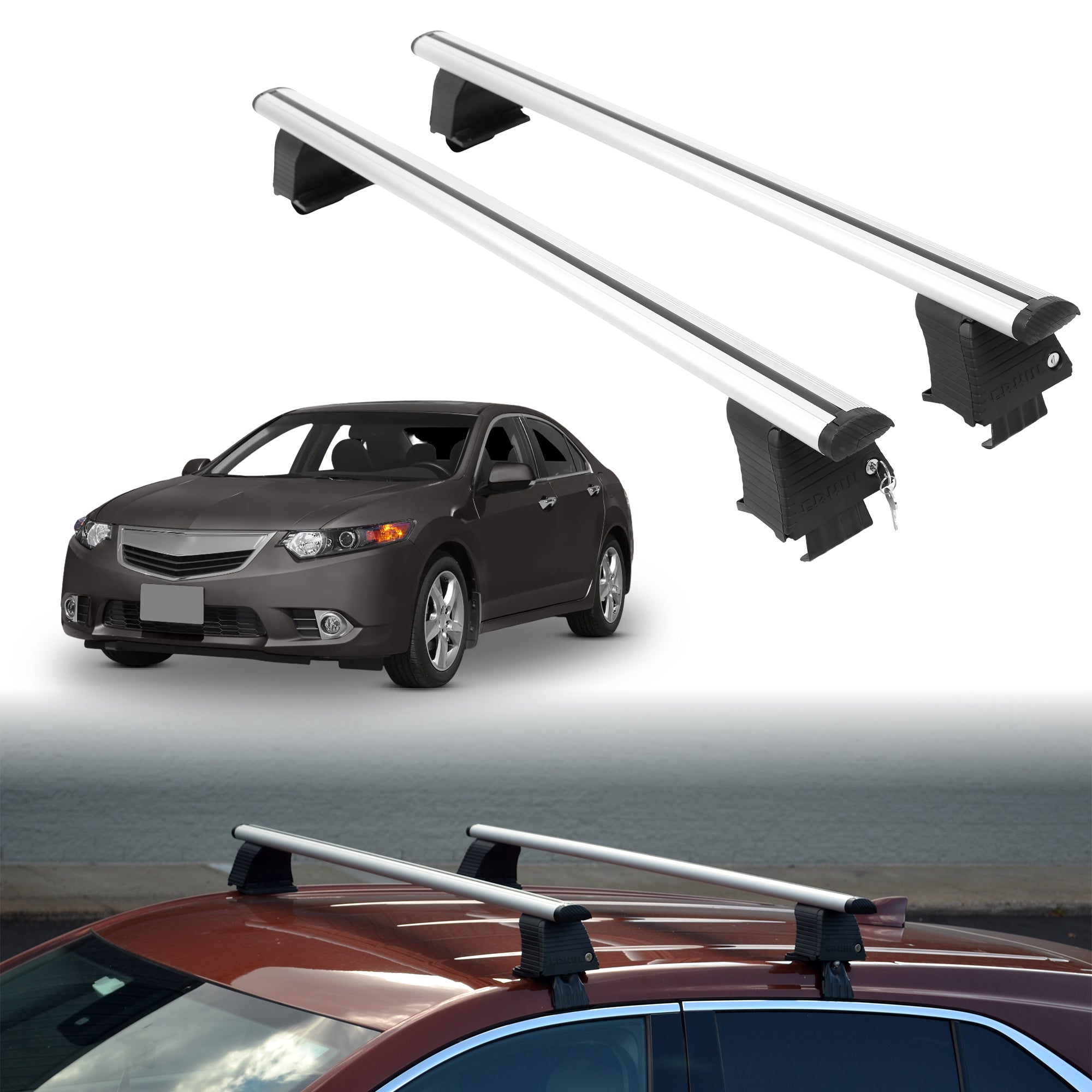 Roof Rack Crossbars for Acura TSX 2009-2014 Fits Naked Roof - Silver