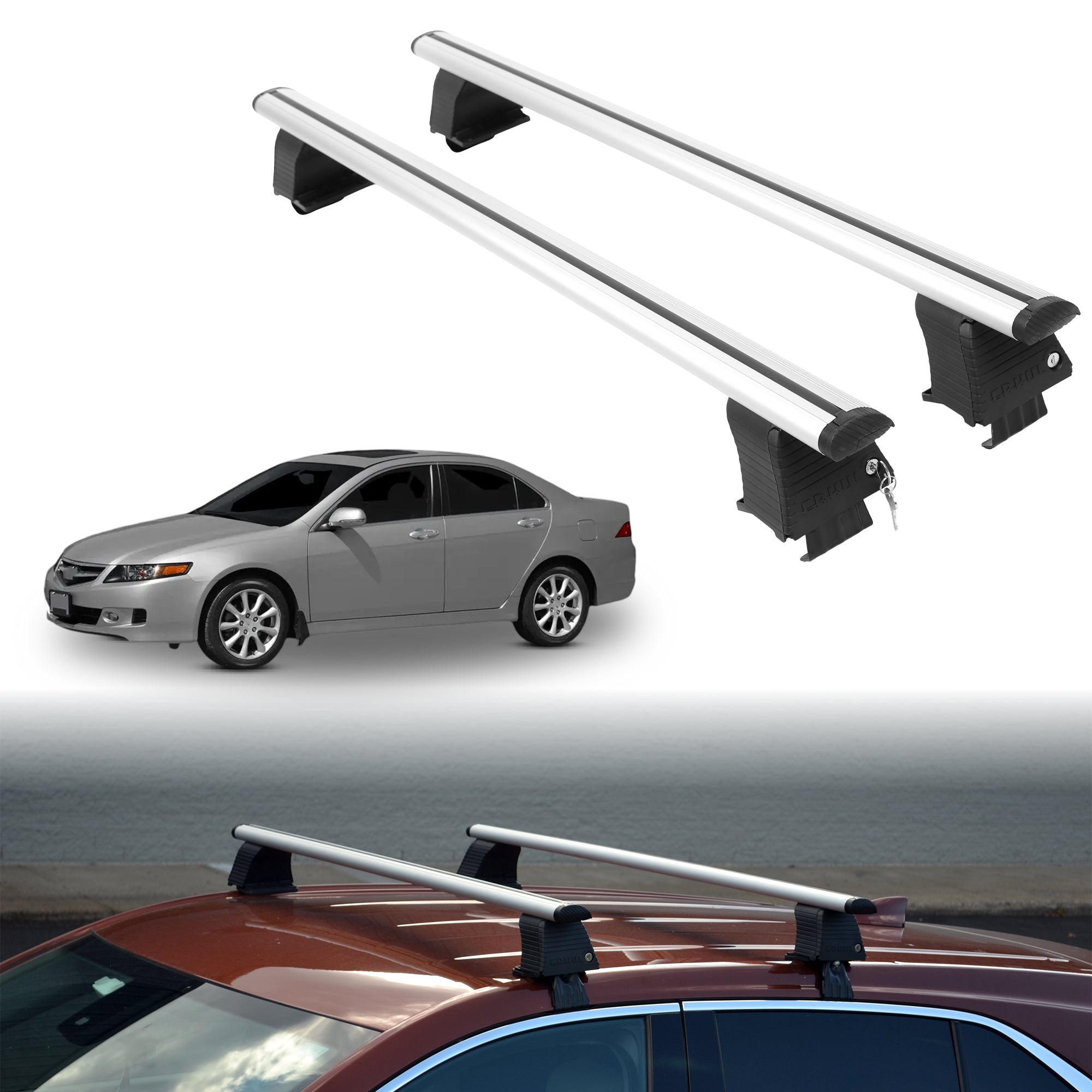 Roof Rack Crossbars for Acura TSX 2004-2008 Fits Naked Roof - Silver