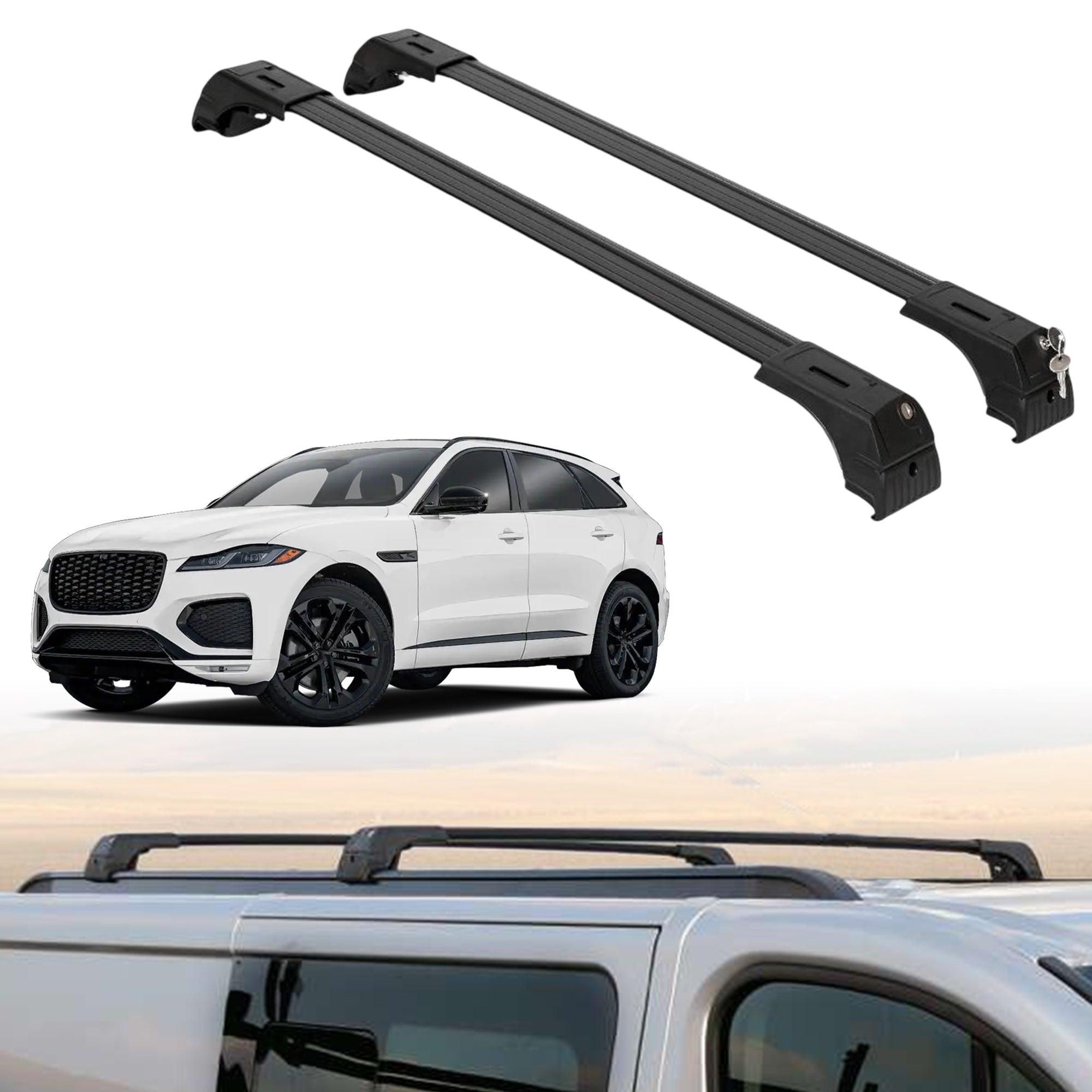 Roof Rack Crossbars for Jaguar F-Pace 2017-2026 Fits Flush Rails - Black