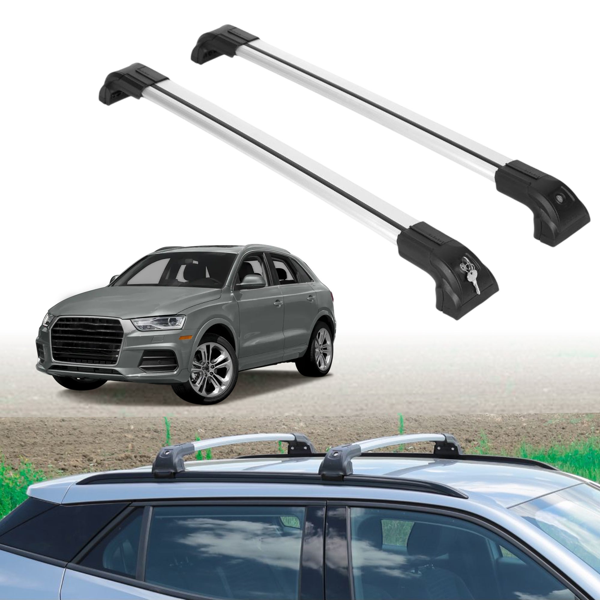 220 lbs Roof Rack Crossbars for Audi Q3 2015-2018 - Silver