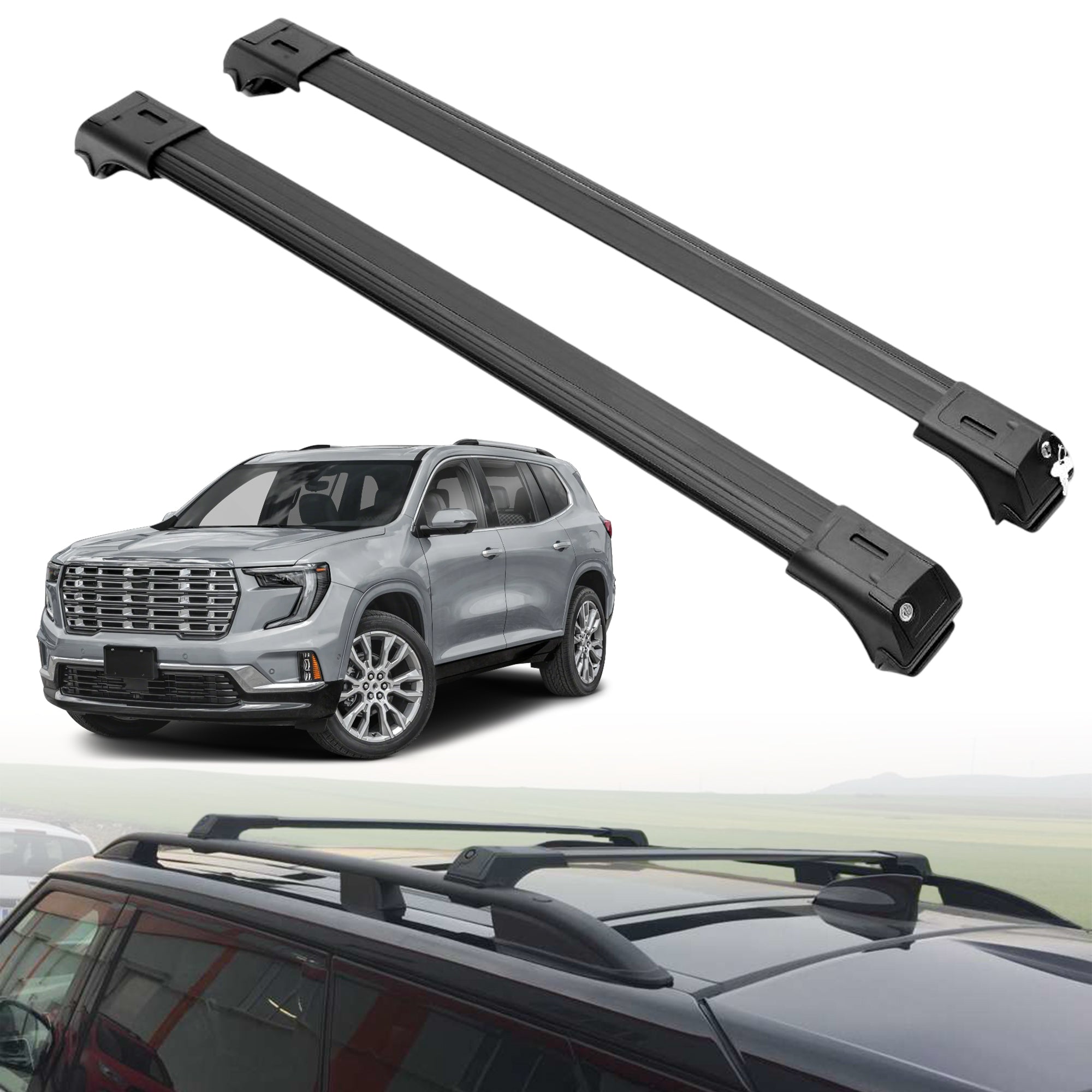 Roof Rack Crossbars for GMC Acadia 2024-2026 Fits Raised Rails - Black