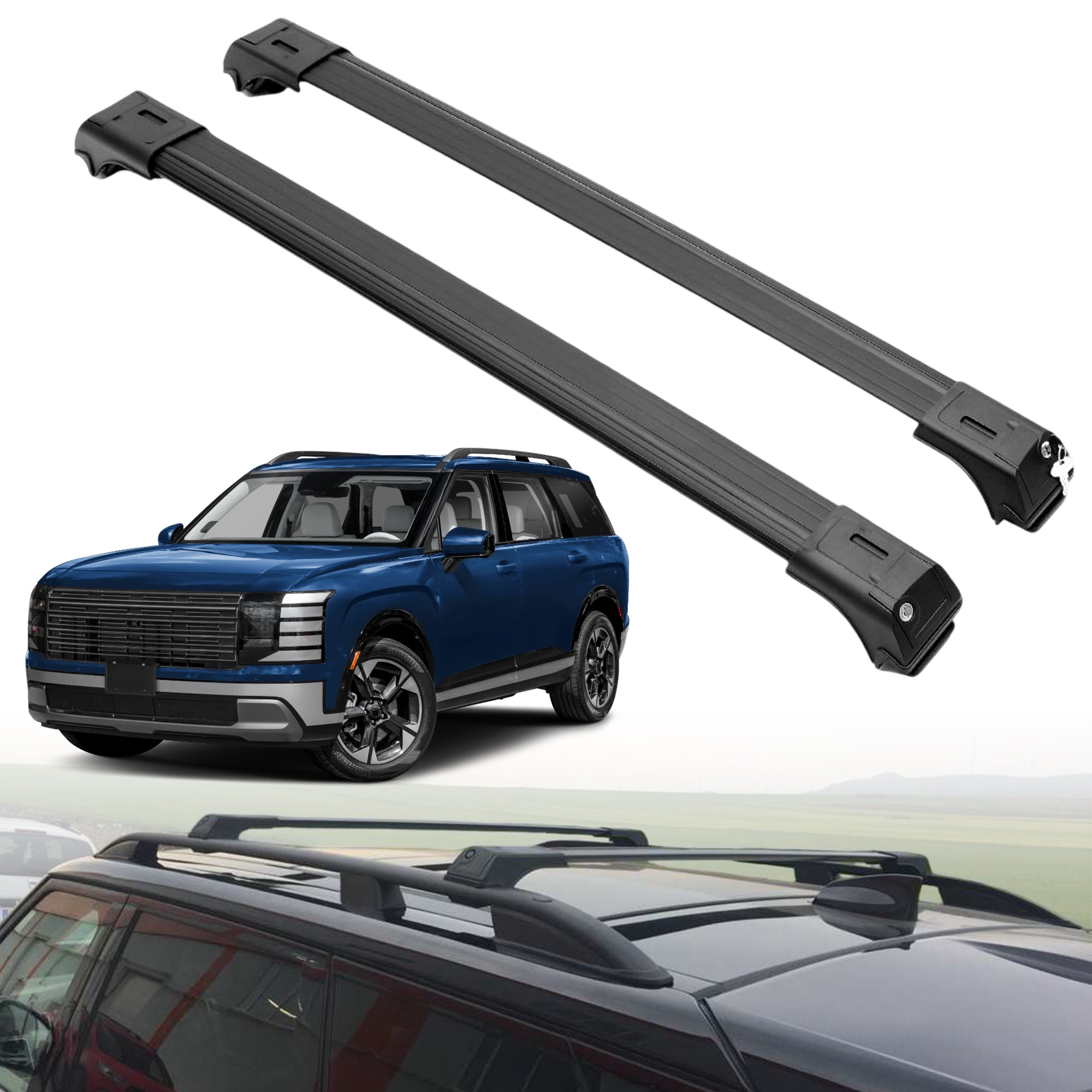 Roof Rack Crossbars for Hyundai Palisade 2026 Fits Raised Rails - Black