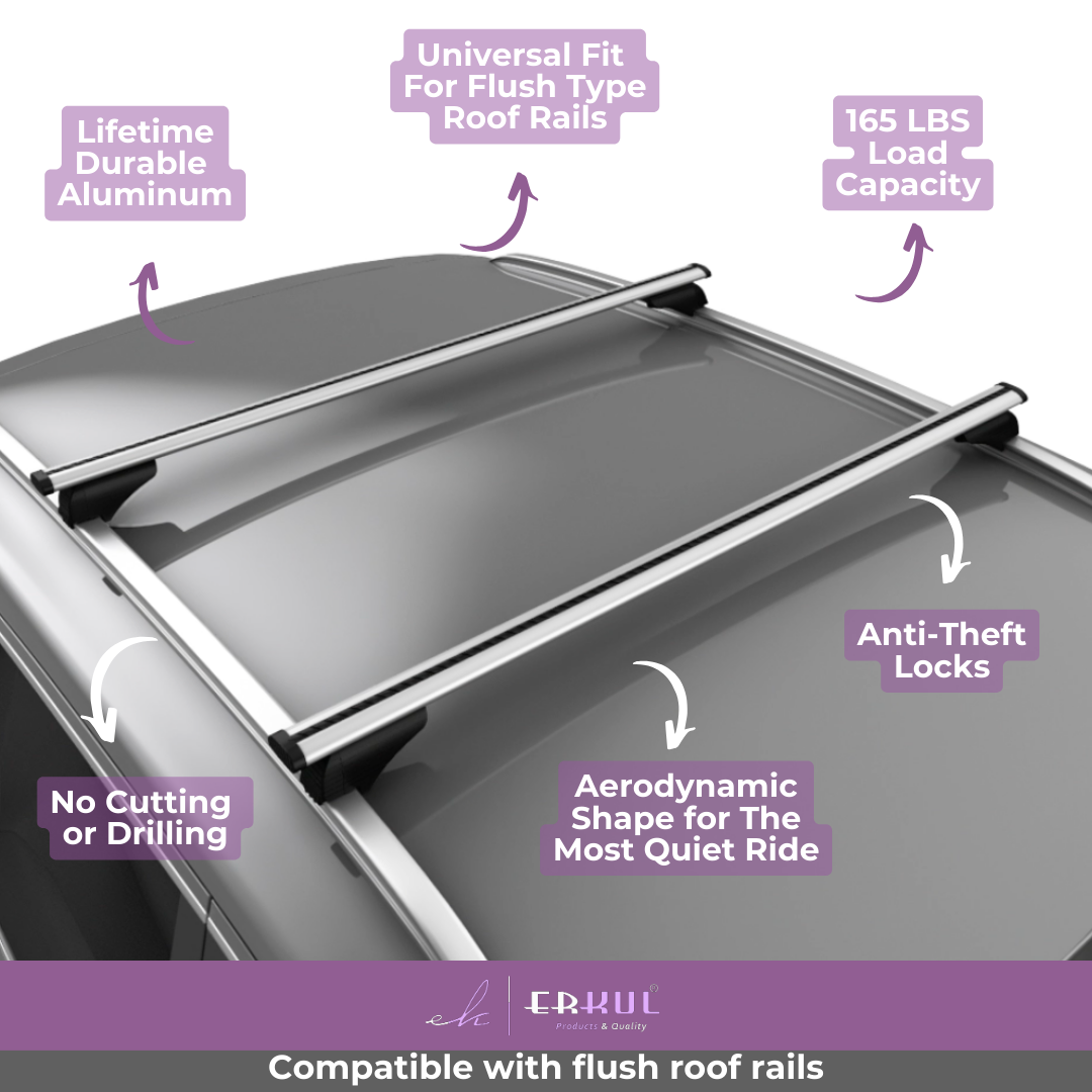 ERKUL Universal Roof Rack Cross Bars Fits Flush Roof Rail for Cars & SUVs Models