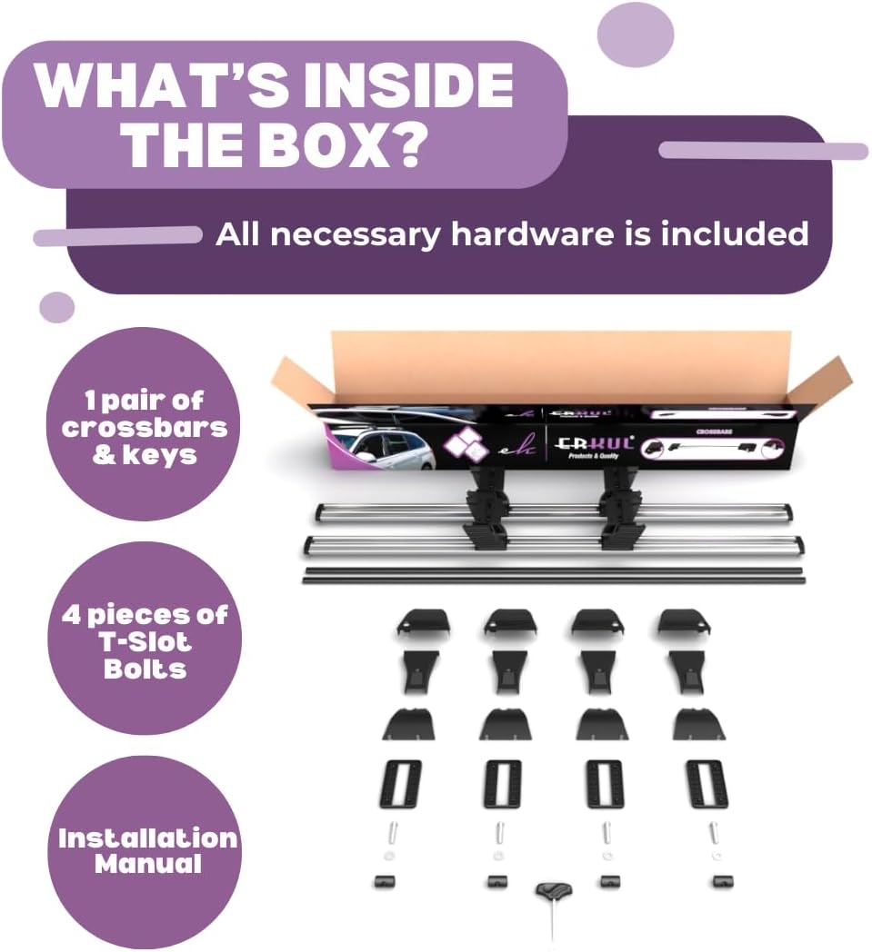 ERKUL Universal Roof Rack Cross Bars for Naked Roofs Adjustable for Cars & Trucks