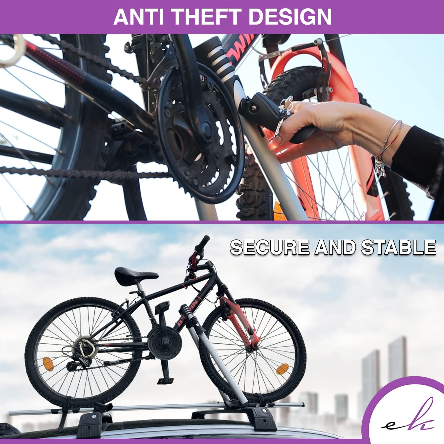 ERKUL Univeral Bike Rack for Car, Bicycle roof rack Aluminum Carrier