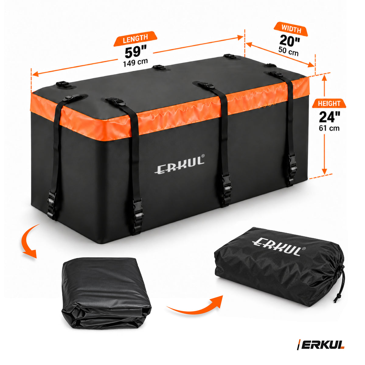ERKUL TrekHaul 15 Cu Ft Hitch Cargo Bag, Weather-Shield PVC, 6 Straps