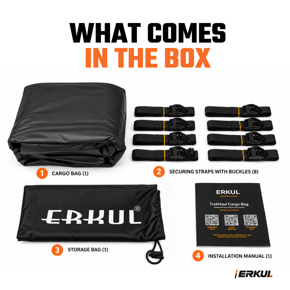ERKUL TrekHaul 15 Cu Ft Hitch Cargo Bag, Weather-Shield PVC, 6 Straps