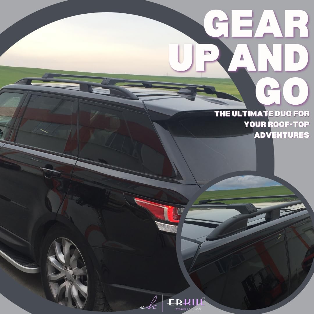 ERKUL Set of Roof Side Rails Rack & Cross Bars for Jeep Renegade 2015-2023 Black