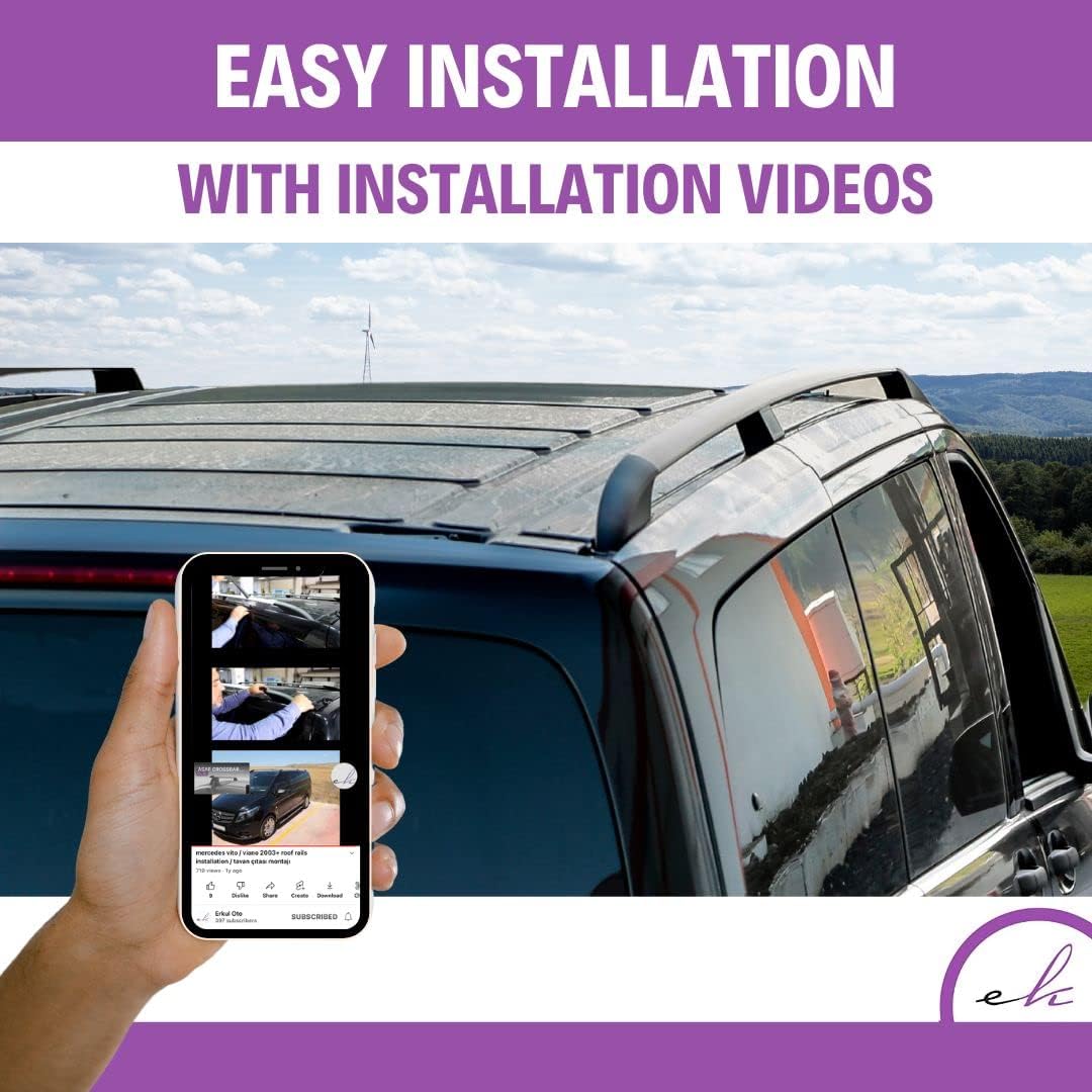 ERKUL Set of Roof Side Rails Rack&Crossbar for Mercedes Metris Short 14-23 Black