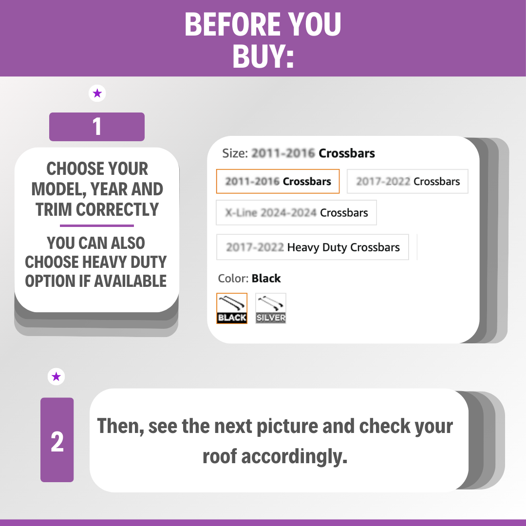 ERKUL Roof Rack Cross Bars for GMC Terrain 2018-2024 for Raised Rails - Black
