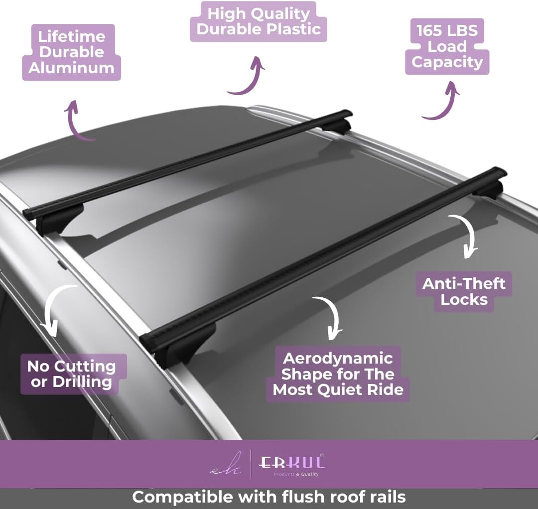 Erkul Roof Rack Crossbar Fits Alfa Romeo Stelvio 2017-24 Aluminum Lockable Black