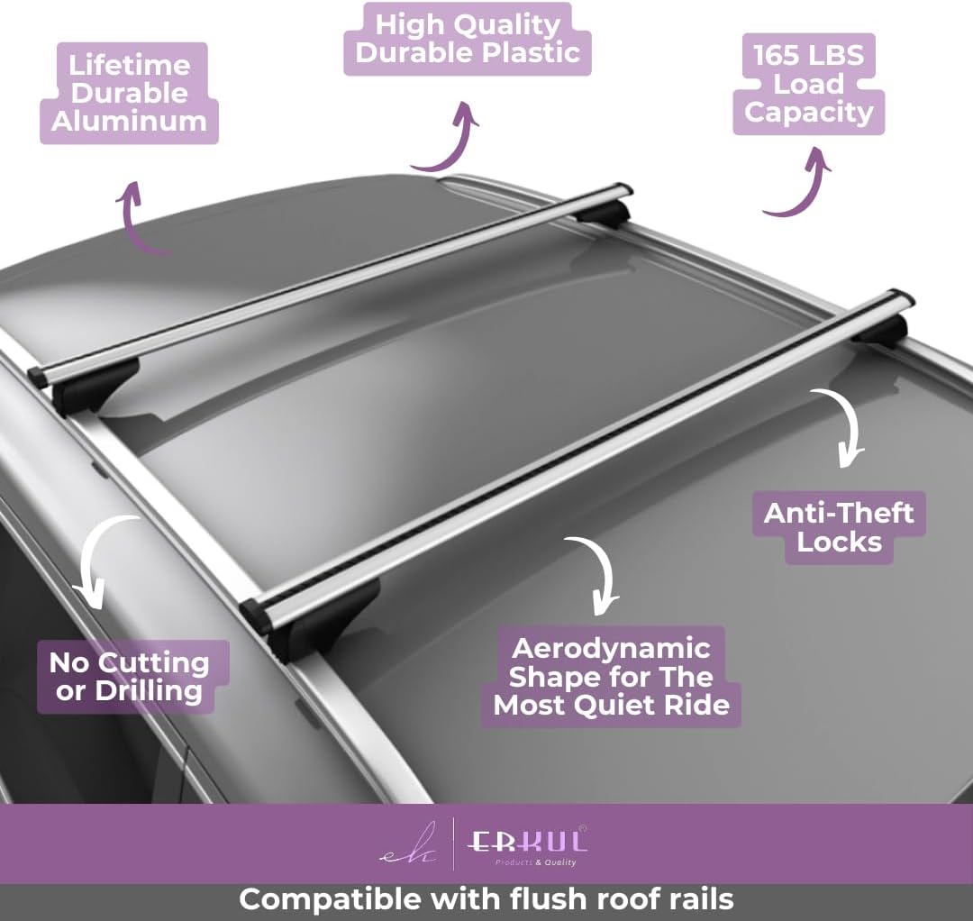Erkul Roof Rack Crossbars Fits Alfa Romeo Stelvio 17-24 Aluminum Lockable Silver