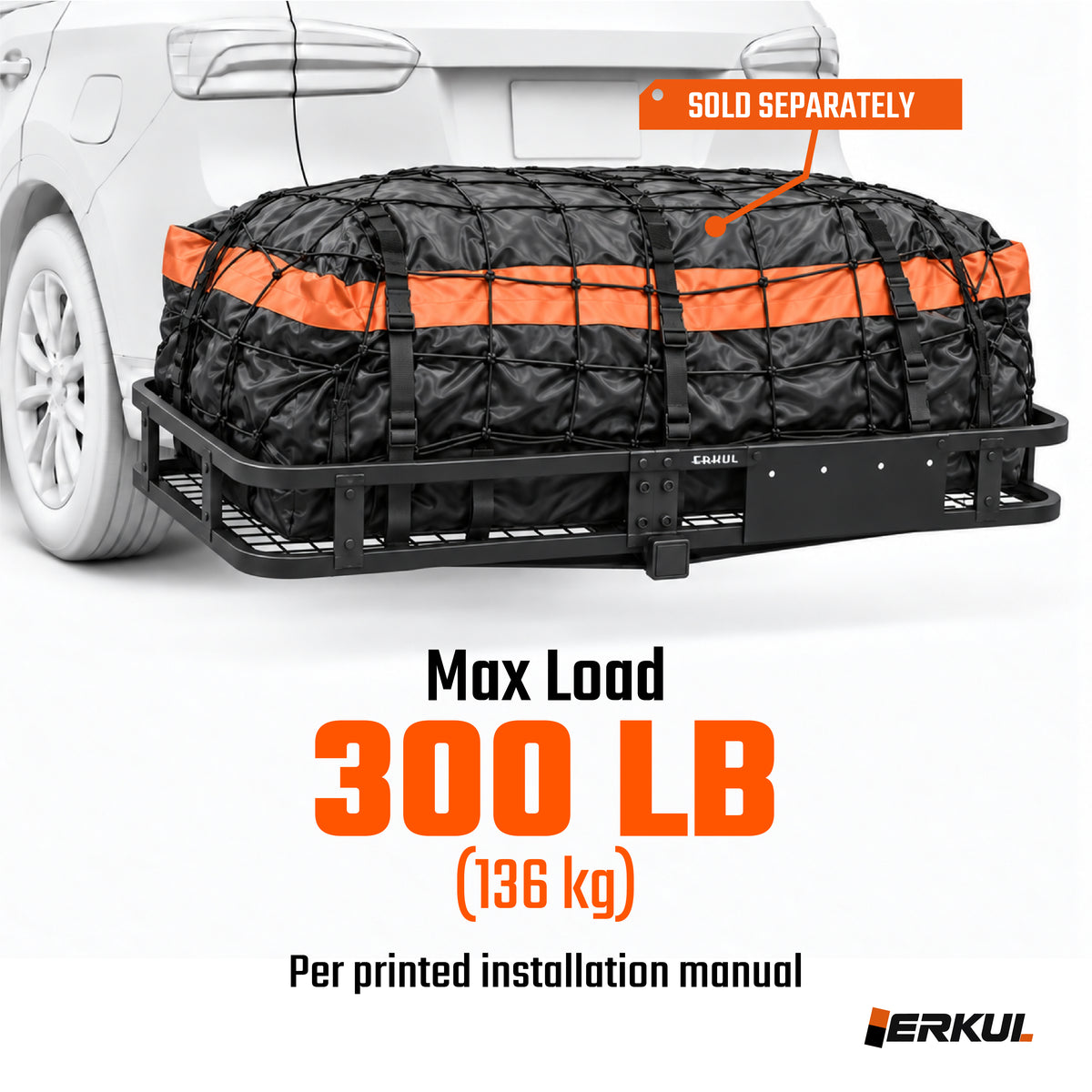 ERKUL TrekHaul 58x20" Hitch Cargo Carrier, 300 lb Steel, 2" Receiver